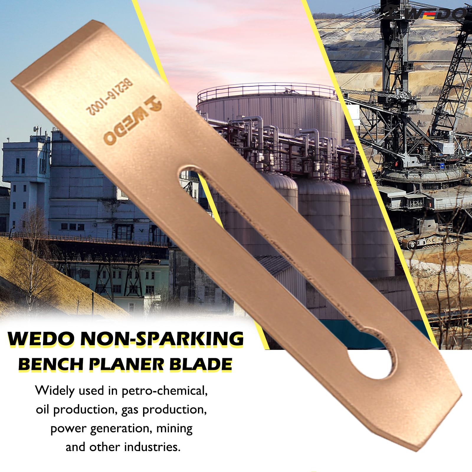 WEDO - Juego de 2 hojas de repuesto para banco, 175 x 43 mm, hoja de cepilladora de mano de madera sin chispa, cobre de berilio, no magnético, certificado BAM/FM, uso para petroquímica, producción de