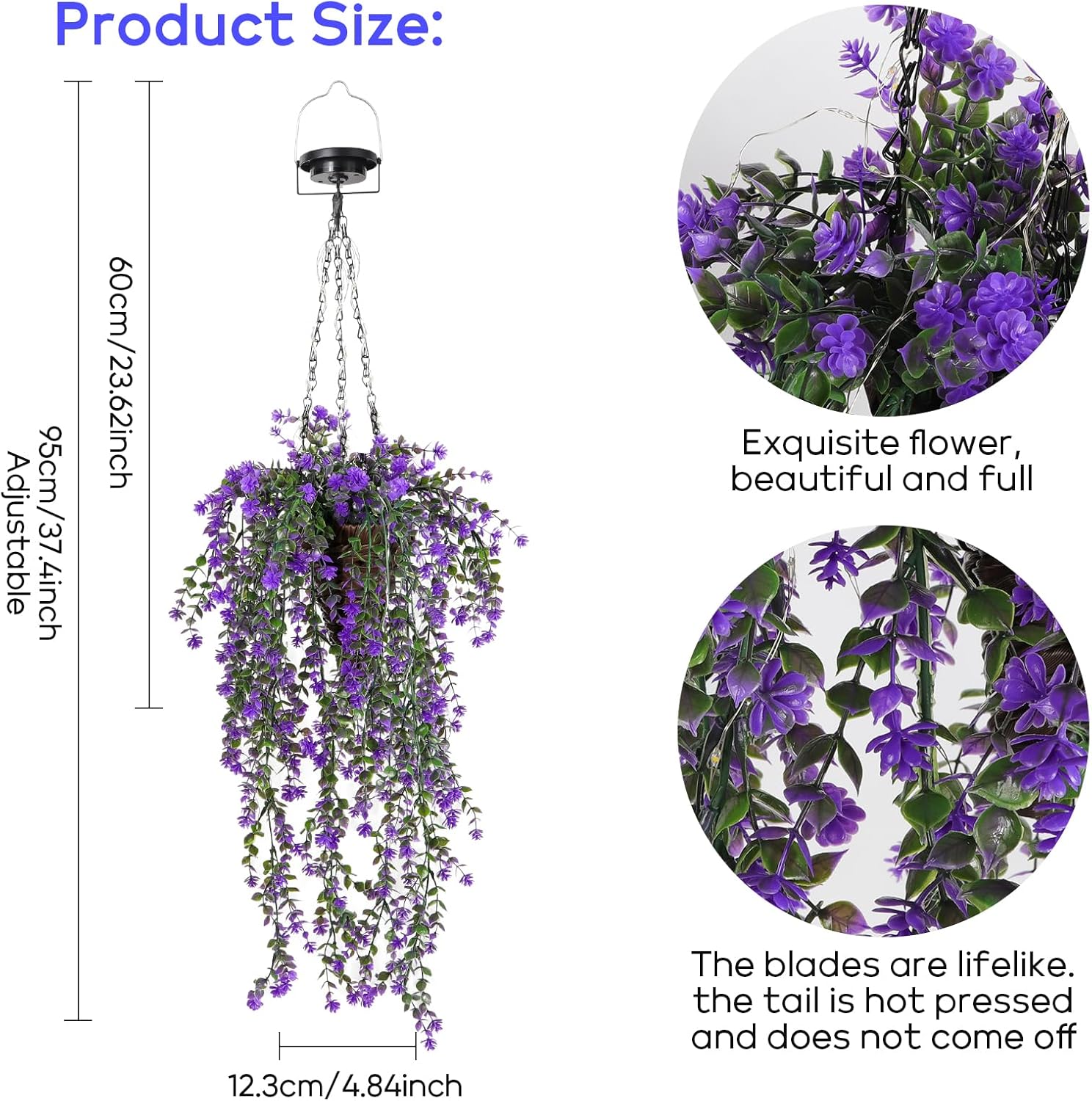 Lighted Artificial Flowers Basket for Hanging: Handmade Rattan Hanging Basket with Light up Fake Flowers for Porch Garden - 2 Pack Cone Fowers Basket with Solar Lights for Wedding Party Home Decor