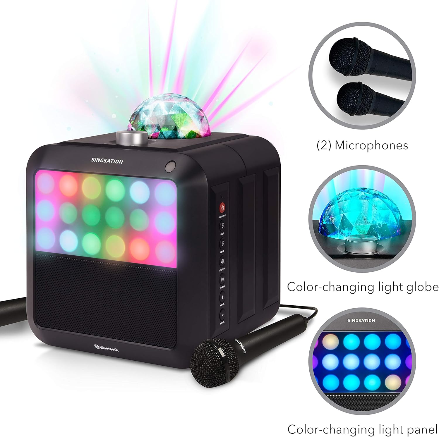 Portable Bluetooth Karaoke Machine with Light Show and Dual Mics