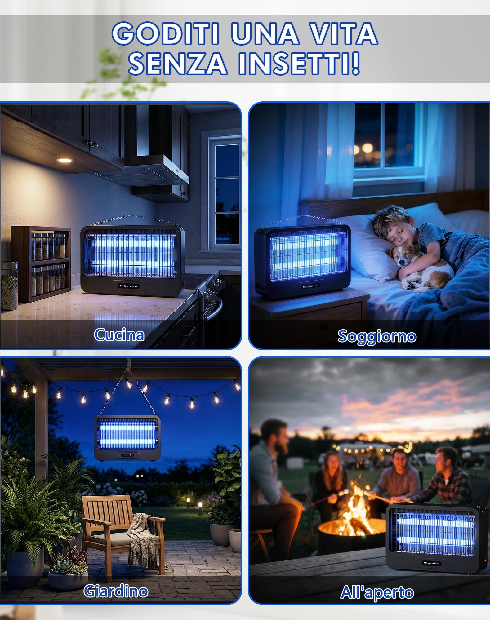Lampada Antizanzare Elettrica 3500V, Zanzariera Elettrica 20W, UV Zanzare Elettrico con Catena metallica, Antizanzare Giardino Ecologica e Silenziosa, Adatta per Interno ed Esterno (nero-02)