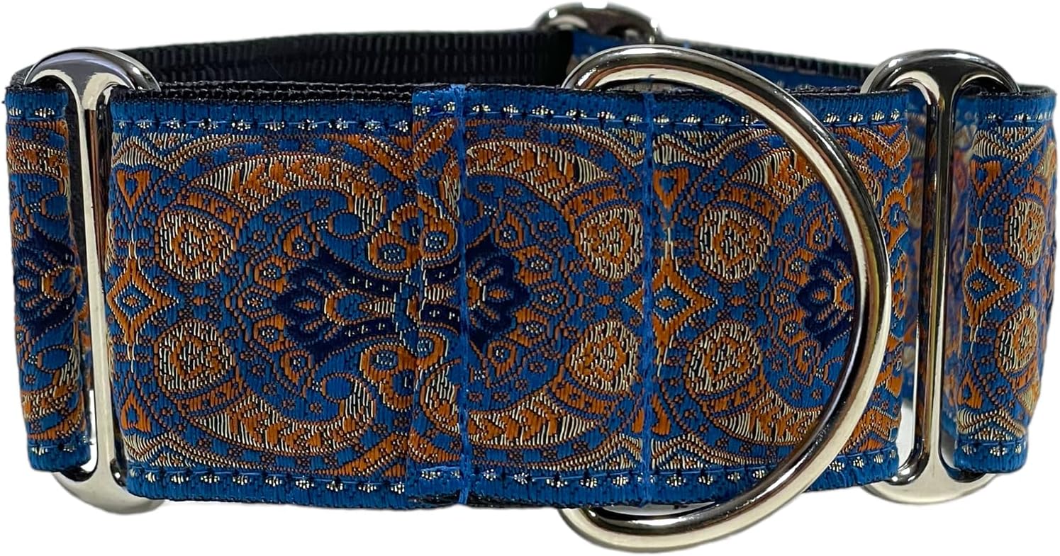 Handmade Martingale Greyhound Saluki Whippet Dog Collar 2 Wide (XL 17inch-22inch), Blue
