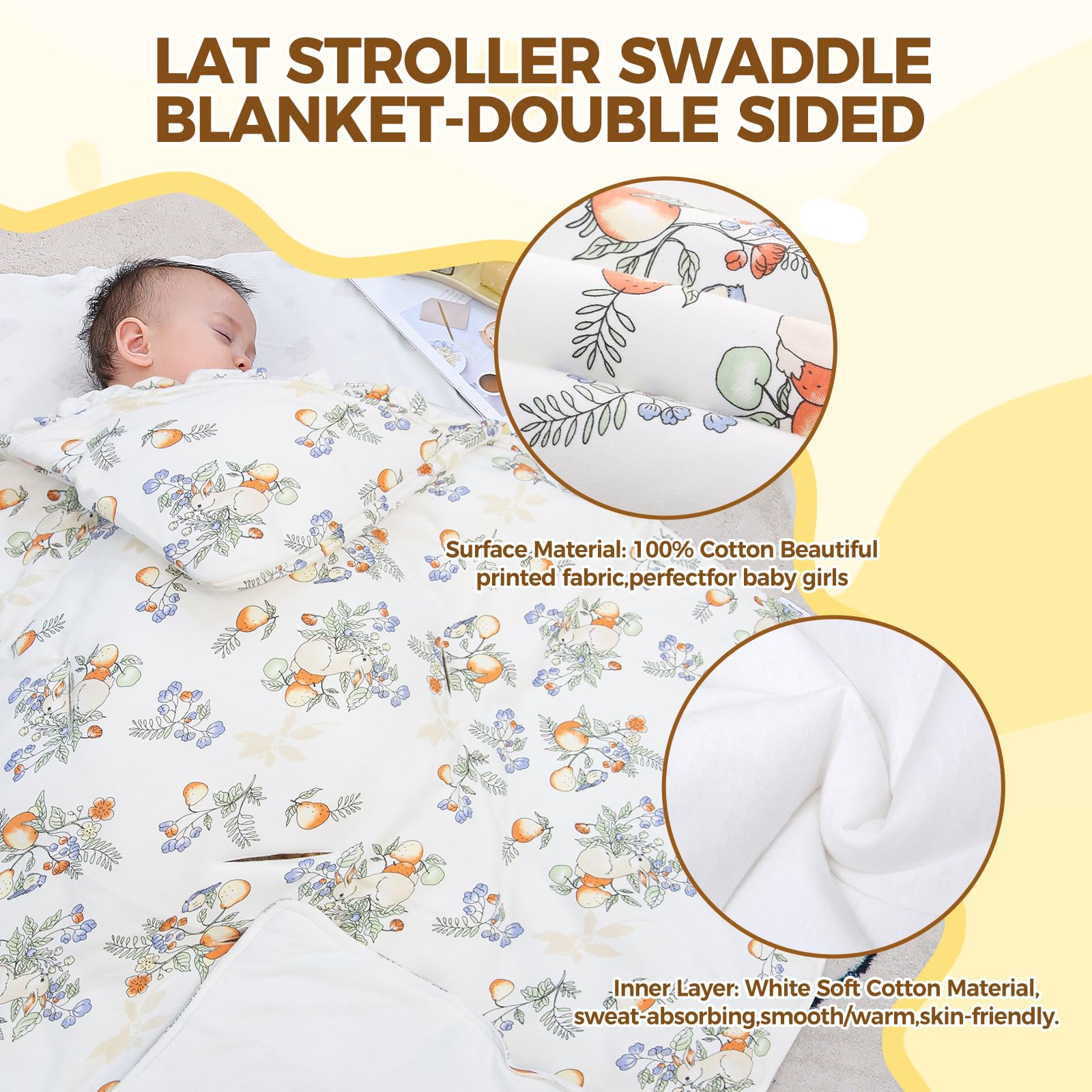 LAT Coperta Ovetto per Neonati, 90 * 90cm Universale Coperta per Passeggino con Capucio, Cotone Copertina Invernale per Ovetto Passeggino Seggiolino Auto Carrozzina (Coniglio) (Confezione da 2)