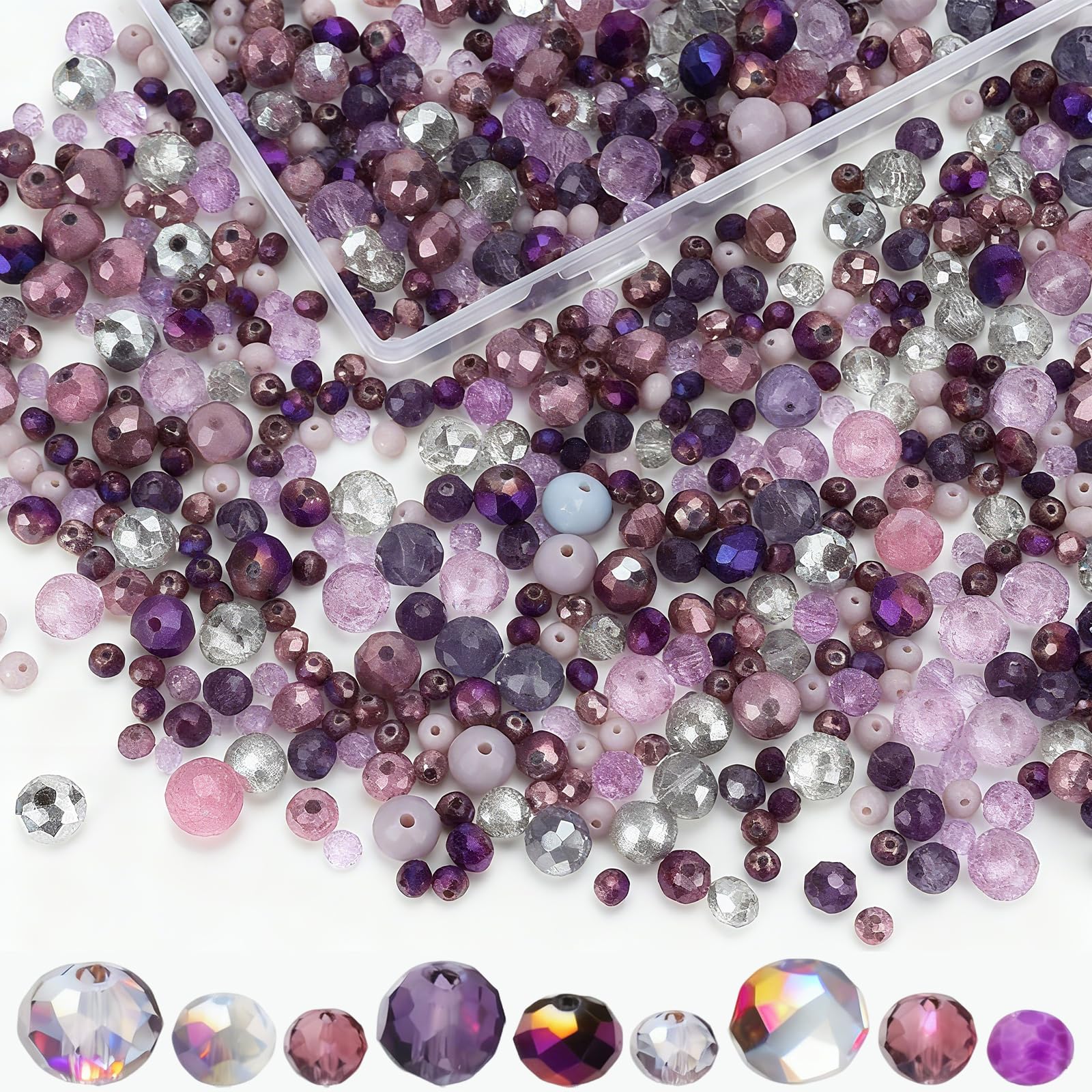 Crystal Glass Beads Kit, 900 Pcs Assorted Clear Spacer Beads, Jewellry Making Kit, 4/6/8mm Mixed Faceted Crystal Bead with Storage Box for Bracelet Making Bead, DIY Crafts, Home Dec