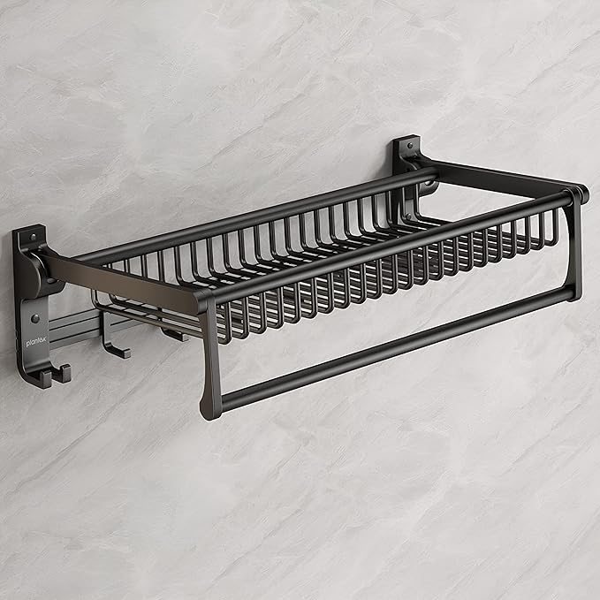 Plantex Aluminium Towel Rack/Towel Rod/Towel Hangar with Hooks/Bathroom Organizer/Bathroom
