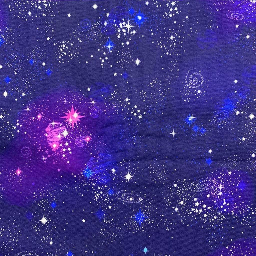 BU 1 Pieza de Tela de 110 cm con Estampado de Galaxia Azul Oscuro, Tela de algodón for Manualidades, Costura, Bolsas de Tela, decoración del hogar y Fiestas.(Wide 110cmx100cm)