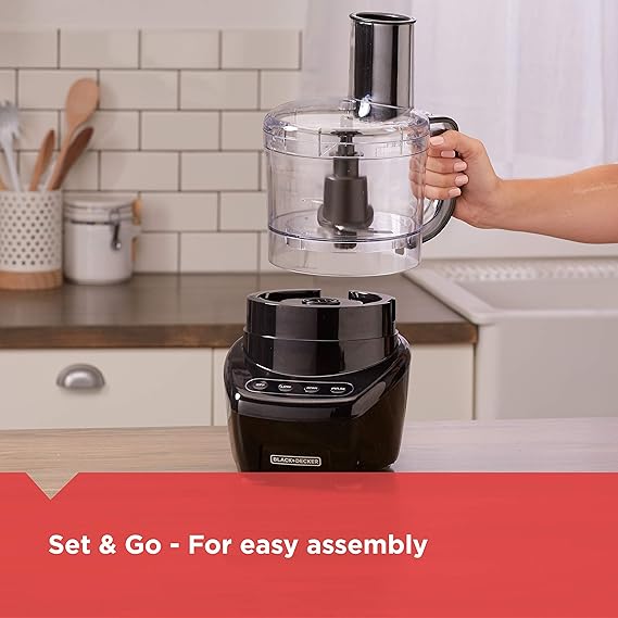 BLACK+DECKER 3-in-1 Easy Assembly 8-Cup Food Processor, Stainless Steel S-Blade, Easy-Clean, Touchpad Controls Black