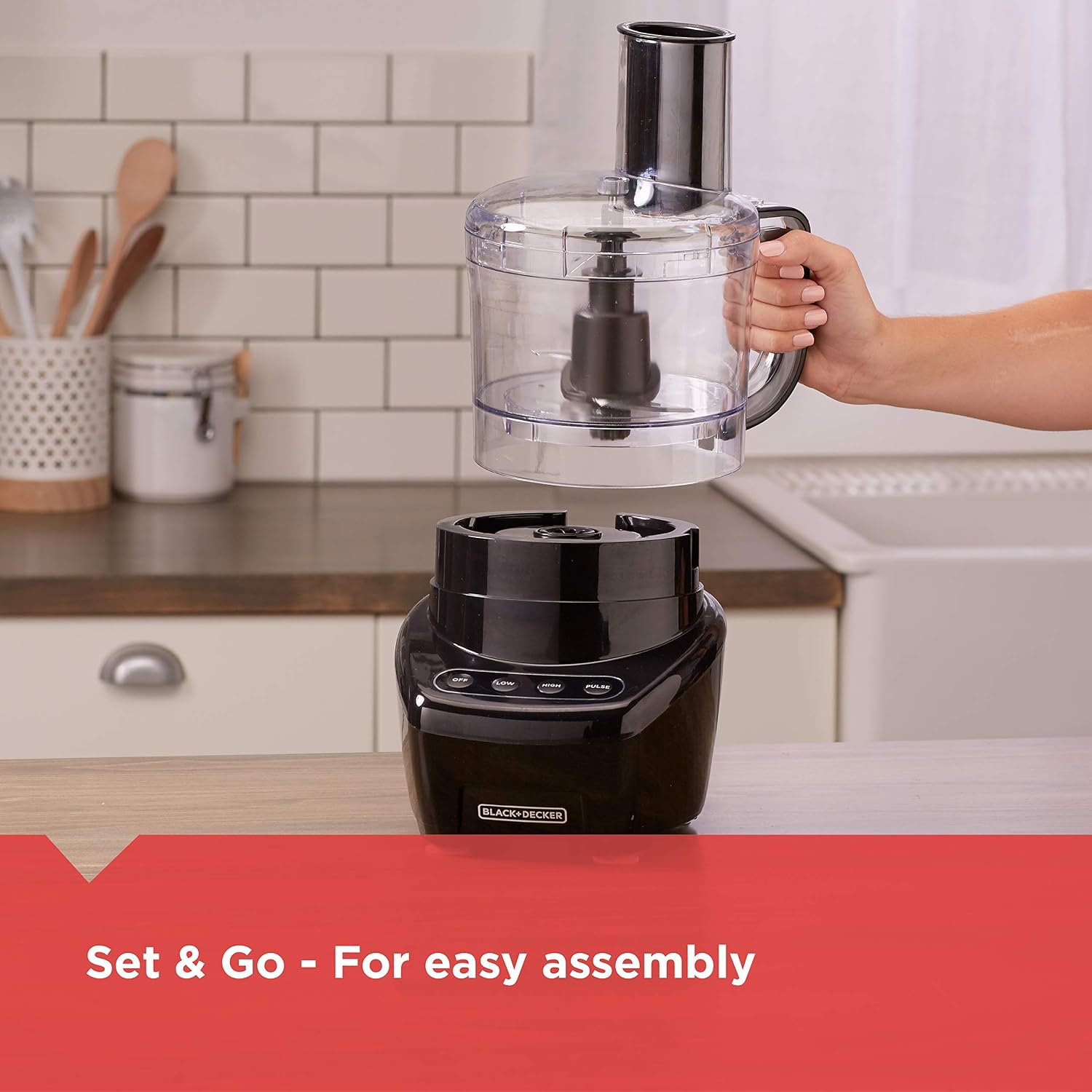 BLACK+DECKER 3-in-1 Easy Assembly 8-Cup Food Processor, Stainless Steel S-Blade, Easy-Clean, Touchpad Controls Black, view 5