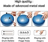 Vista 8 de Tambor de lengüetas de acero, instrumento de percusión, tambor de mano, tambor para chakras con bolsa de viaje acolchada, mazos, para meditación