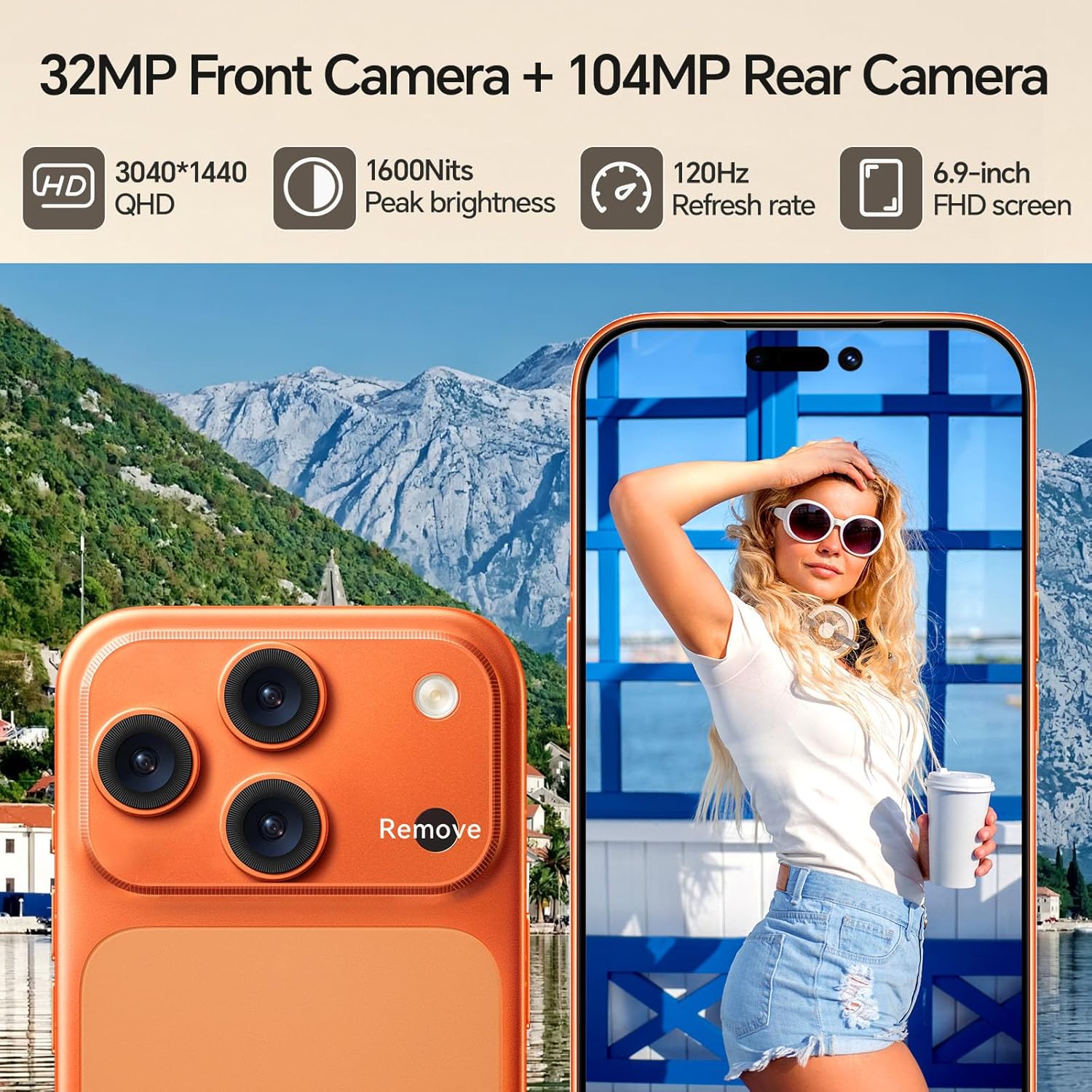 D17 Ultra Unlocked Cell Phones,5G Android 15 Unlocked Phones with 5000mAh Battery,16GB+512GB Smartphone,Snapdragon888, 32+104MP Camera, 6.9“ HD Screen, Dual SIM+Memory Expansion,Blue