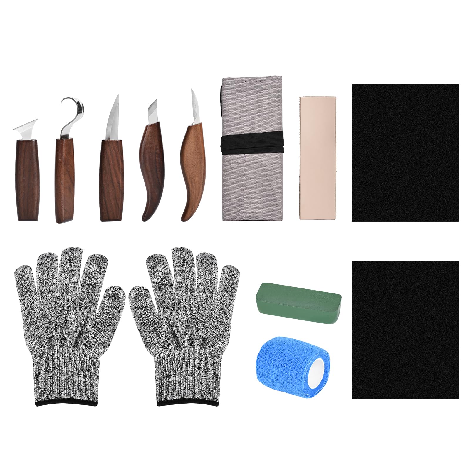 Kit de tallado 12 en 1, juego de herramientas de tallado de madera, kit de carpintería, cuchillo de tallado de acero al cromo vanadio, kit de tallado de madera para principiantes con bolsa de
