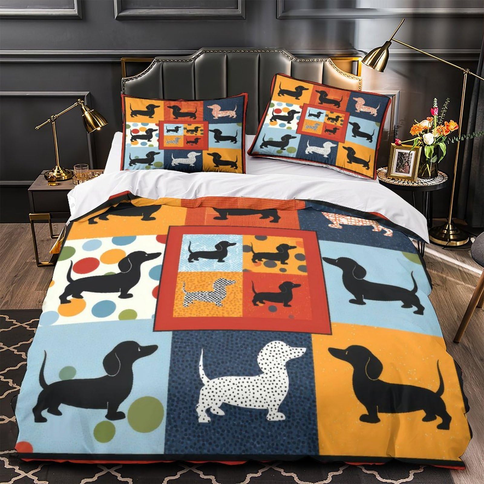 Housse de couette fermeture éclair parure de lit 3D chiots blancs confort