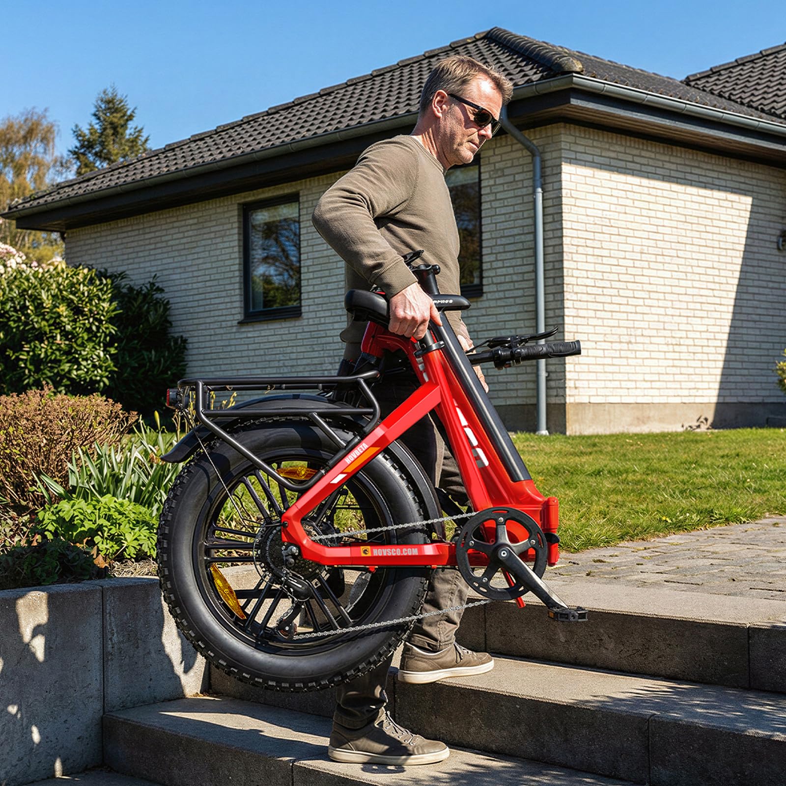 HOVSCO Faltbares E Bike für Erwachsene mit App-Steuerung & Federung, Elektro Fahrrad 48V/15AH Akku 250W faltbar Fatbike 20"×4.0" Reifen, Alu-Durchstieg-Rahmen, bis 204kg