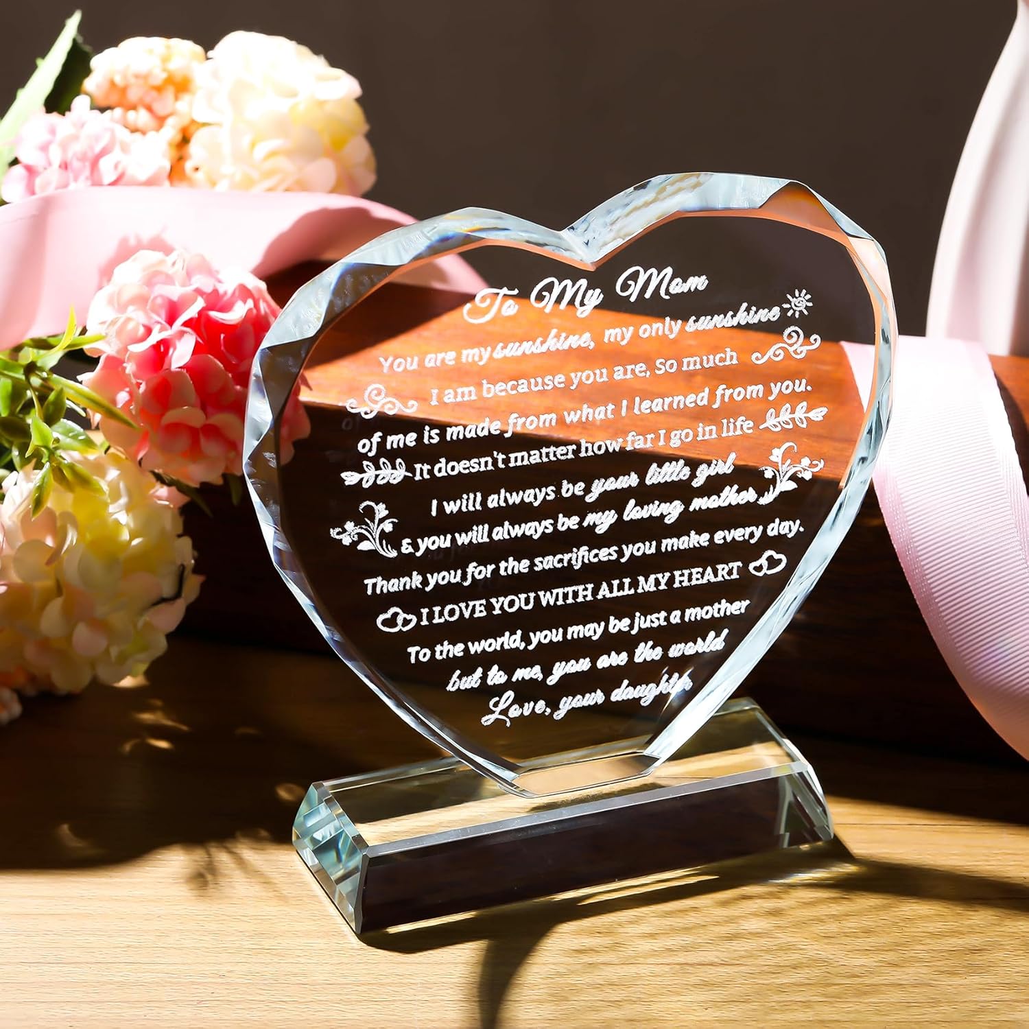 Movdyka Gifts for Mom Christmas Birthday Moms Gift from Son Daughter Best Valentines Mothers Day Ideas to My Mother Crystal Keepsake Decor Plaque