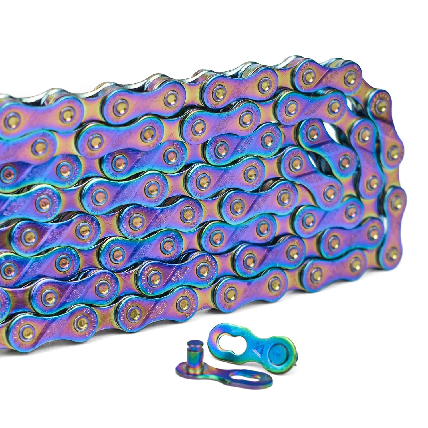 VG SPORTS 6/7/8/9/10/11 Speed Bike Chain,Half/Full Hollow Lightweight Bicycle Chain for Road Bike MTB, Rainbow, 116 Links with Missing Link