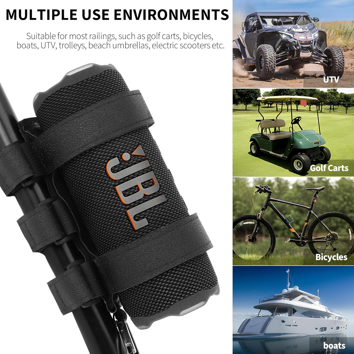 Portable Speaker Mount for Golf Cart Railing Bike or Boat, Waterproof Outdoor Adjustable Strap for Most Speakers (Black) - Image 7