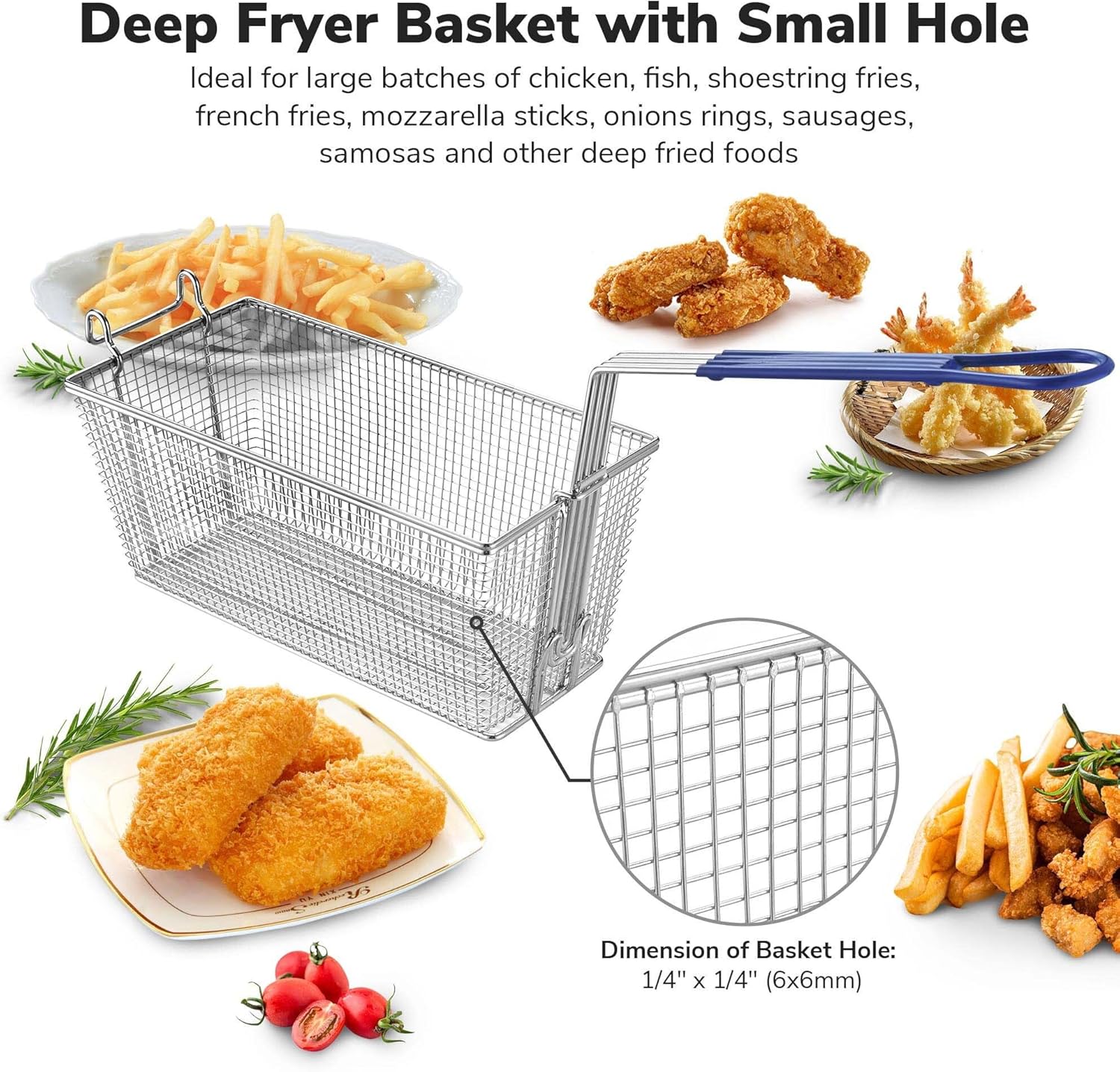 WeChef 4Pcs Deep Fryer Baskets 13" x 6" x 6" with Handle Heavy Duty Construction Commercial Fryer Basket Blue