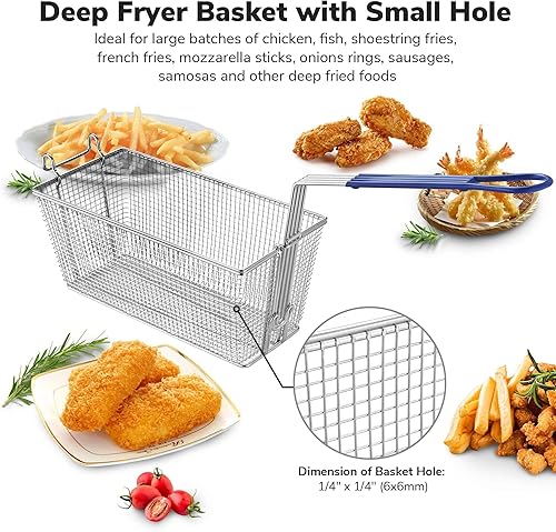 Vista 15 de WeChef - Cesta comercial para freidora de 8.8 libras, gran capacidad, 13 x 12 x 5 pulgadas, cesta de freidora de construcción resistente con mango