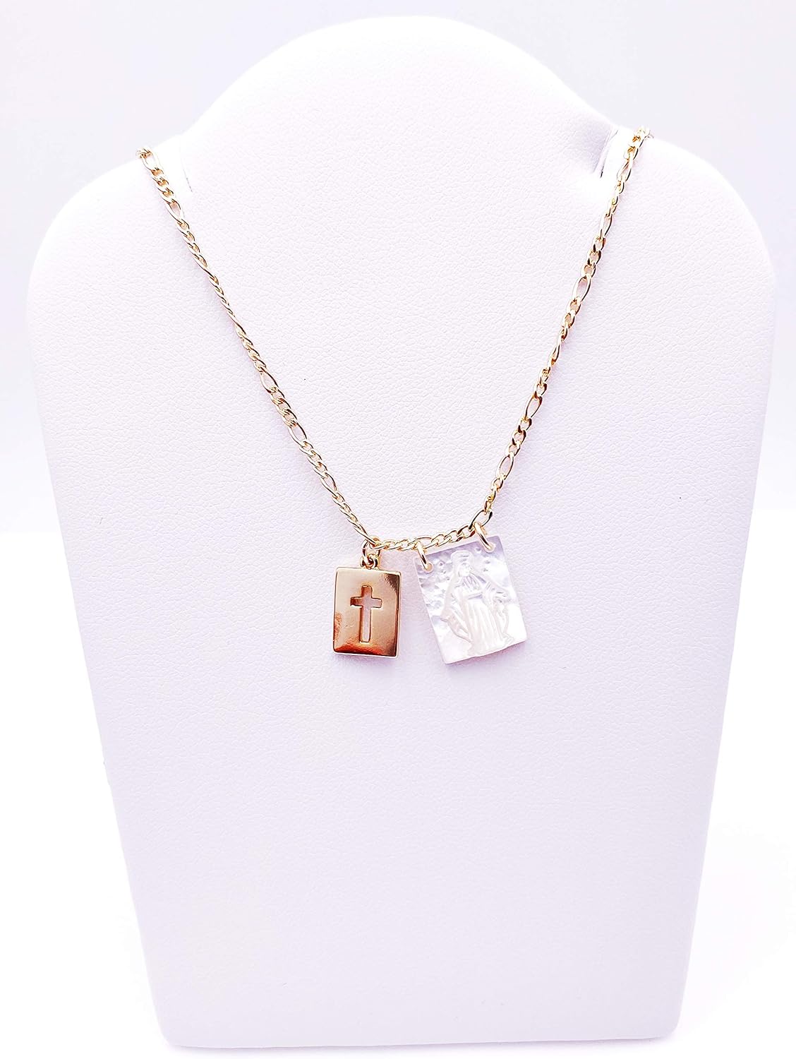 LESLIE BOULES Catholic Cross & Miraculous Pendant Necklace for Women 18K Gold Plated Chain - Image 2