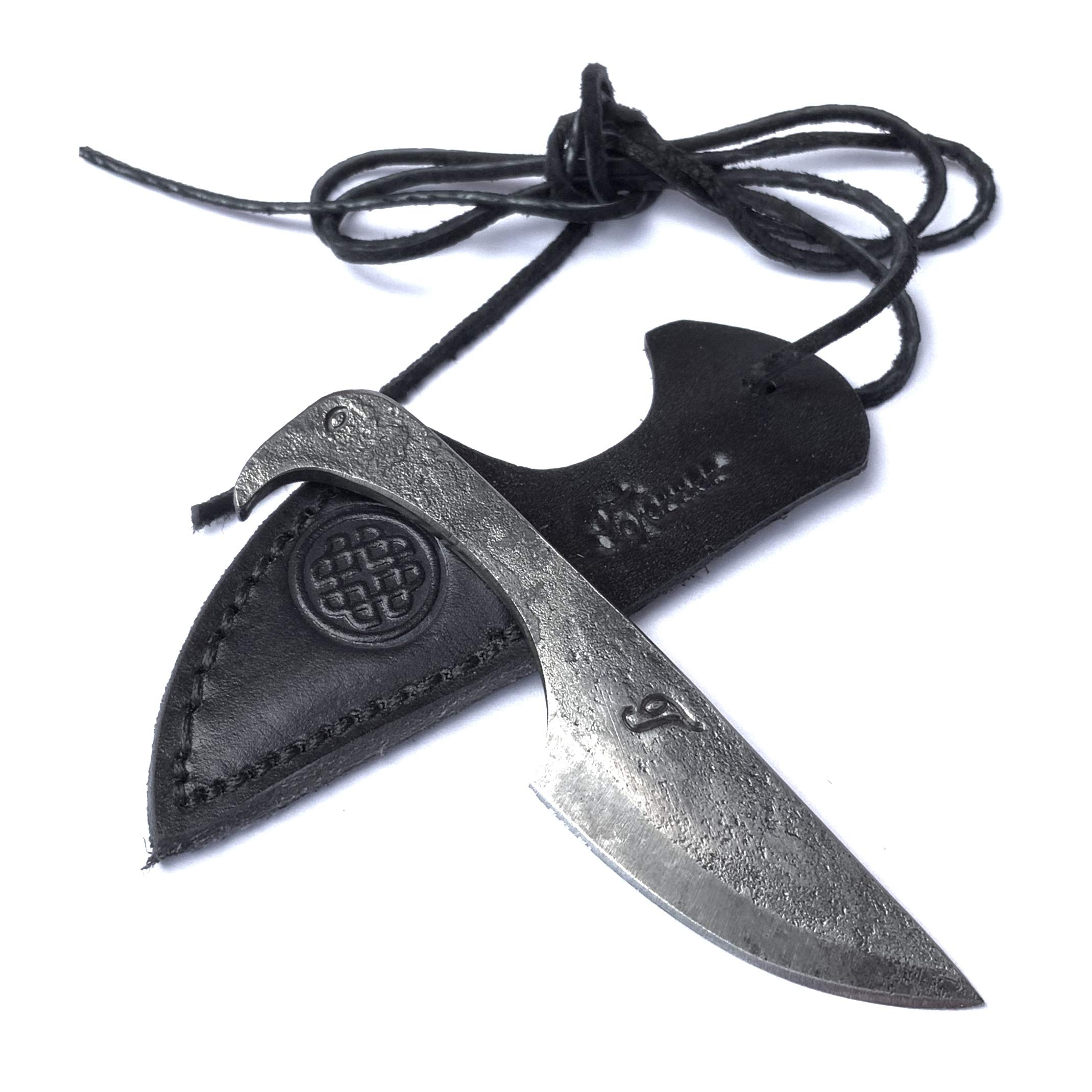 Toferner Hand Forged Knife Flamingo with Sheath, Vintage Knife for Antique Collection, Genuine Leather Case, Hardened Blade, Hand Made Craft, Gift Idea for Men (Black)