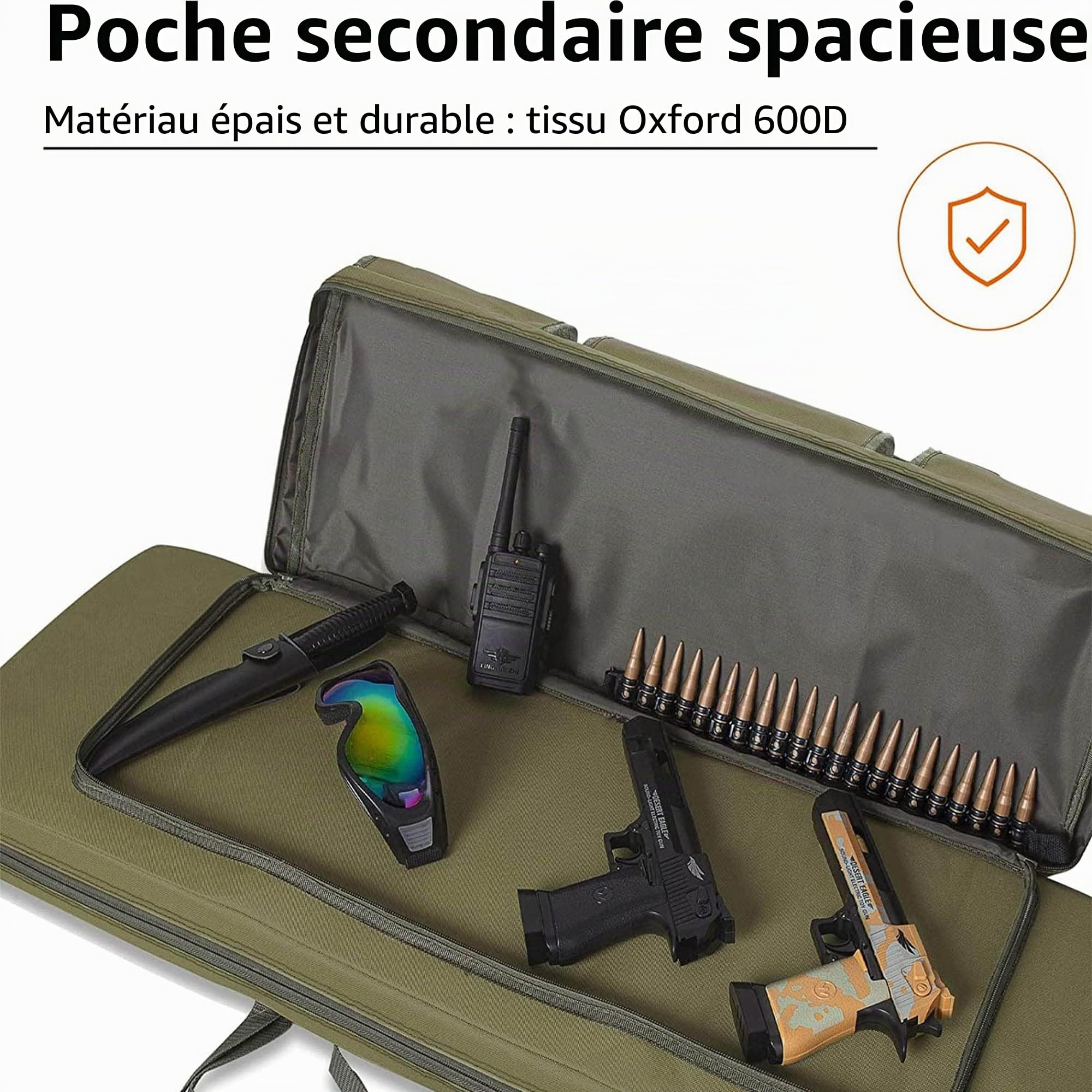 Étui à Fusil Double Long, Sac à Dos Souple pour Fusil pour Tir de Chasse, Sac à Fusil Tactique Étui de Transport pour Arme à Feu avec Rangement pour Pistolet