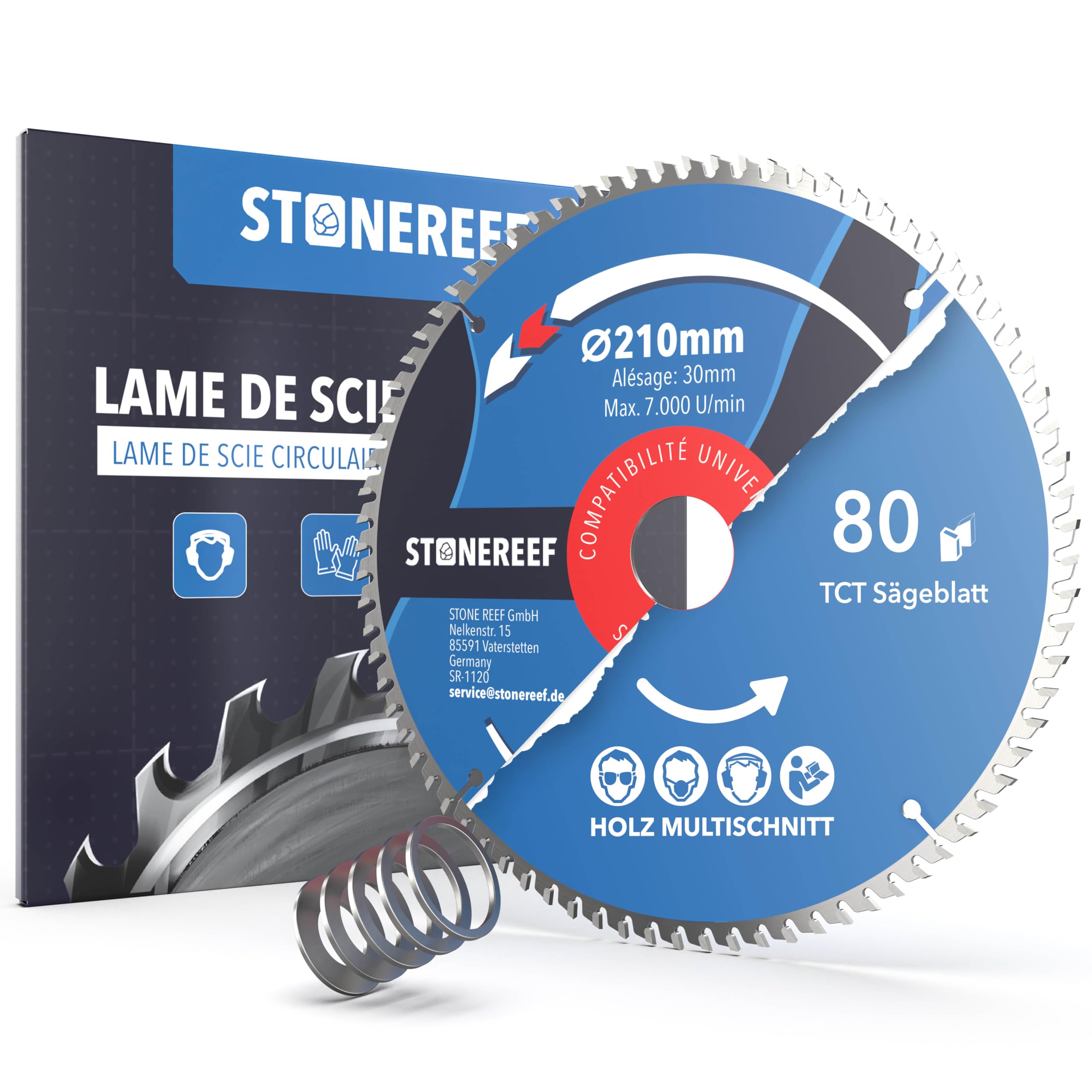 Lame de scie circulaire, 210 x 30 mm, avec adaptateur pour alésage de 20 et 16 mm, compatible avec meuleuse d'angle Bosch, Makita, etc. - Lame de scie circulaire résistante aux ongles - Pour bois