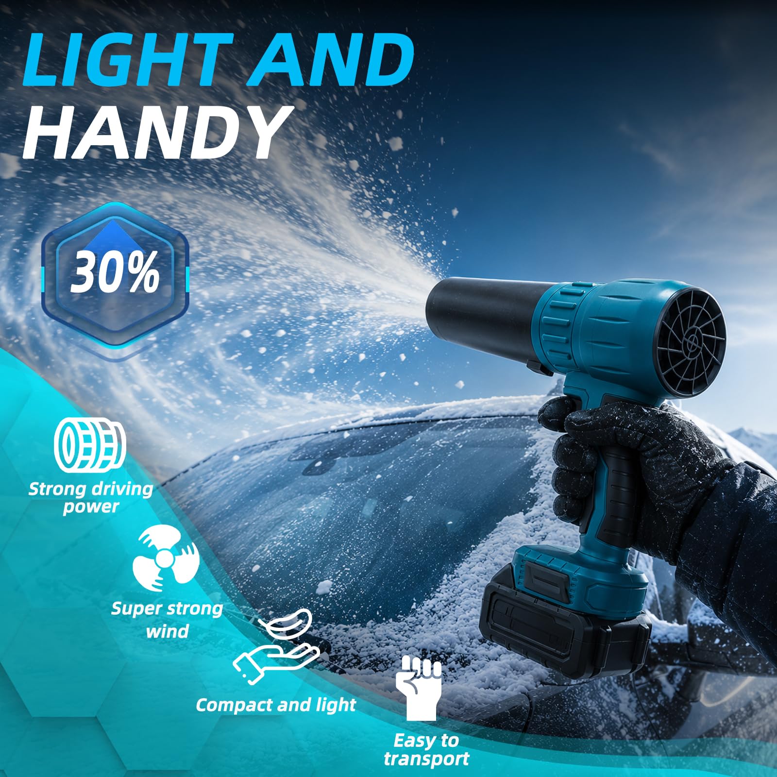 Akumulatorowa dmuchawa do liści, turbo, kompatybilna z Makita 18 V – 80000 obr./min, 60 m/s i 850 g – w zestawie 2 x akumulatory 2000 mAh, 3 dysze, niebieska (z akumulatorem)