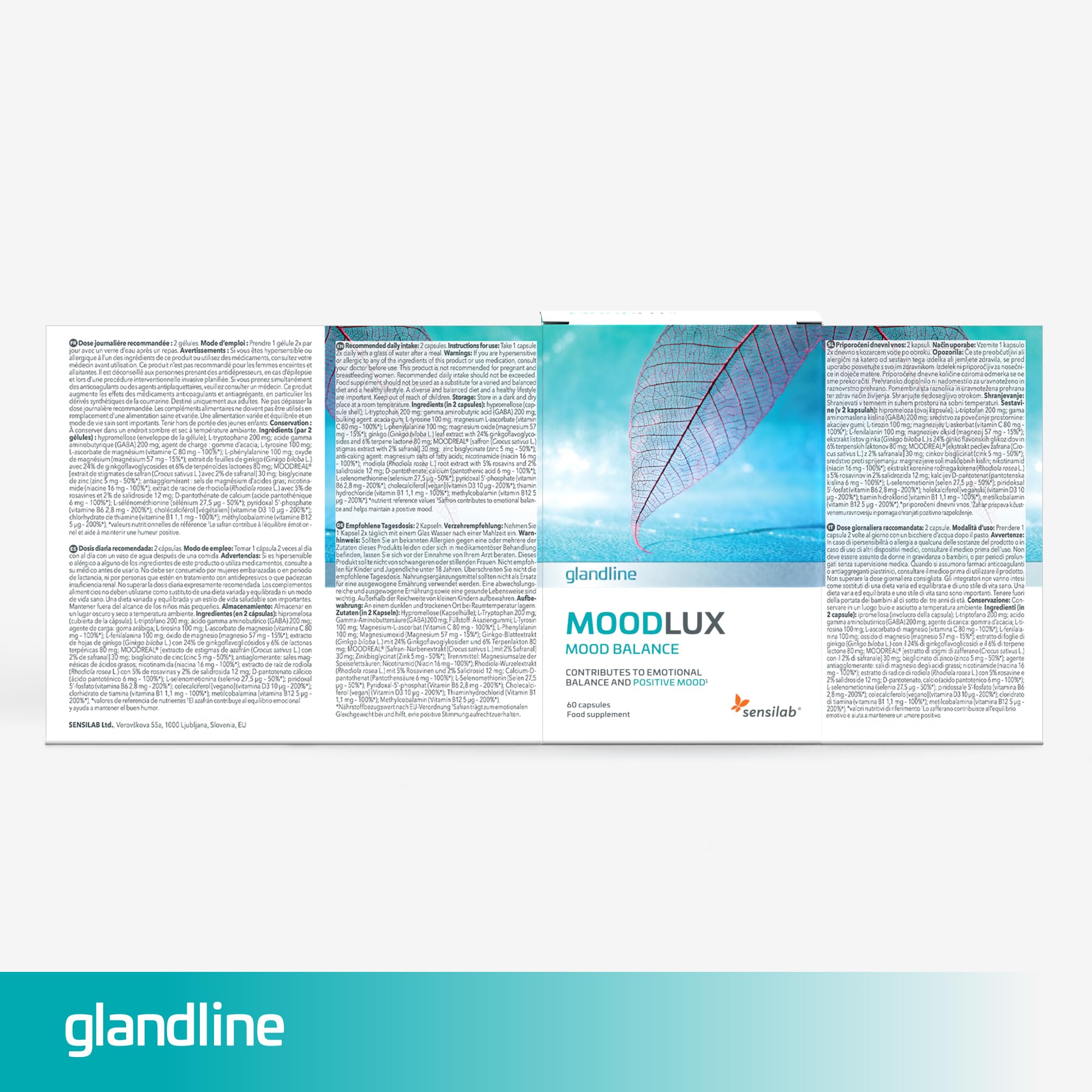 Integratore per l’Umore con Zafferano, Rodiola, Ginkgo, L-Tirosina, Magnesio e Selenio – 60 Capsule – MoodLux – Sensilab