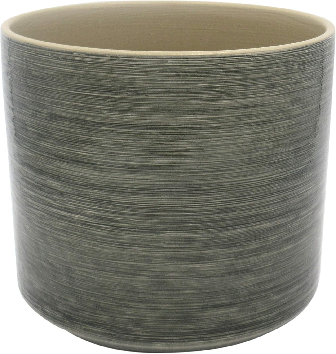 Amazon Brand – Stone & Beam Mid-Century 100% Stoneware Planter, 7.87"H, Dark Green