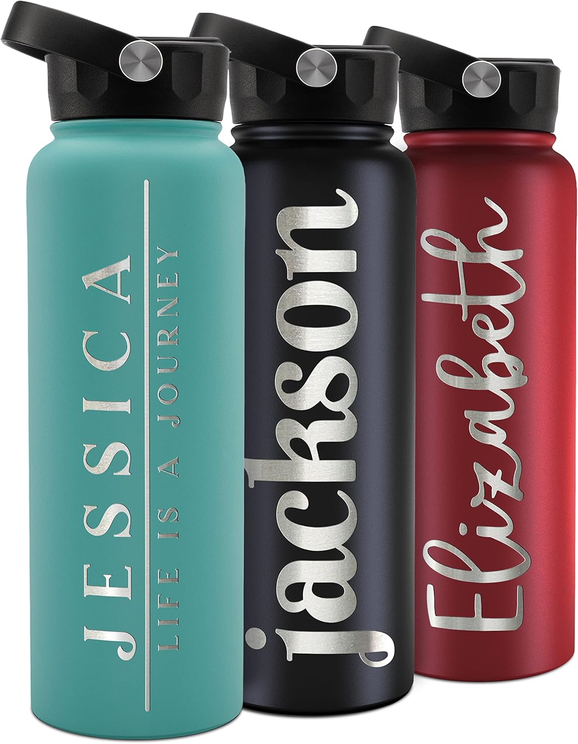 Personalized Water Bottle w Straw Lid Double Wall Insulated | 40 oz - 16 Designs - 9 Colors | Custom Water Bottle w Name and Text, BPA Free - Non Sweat - Vacuum Insulated