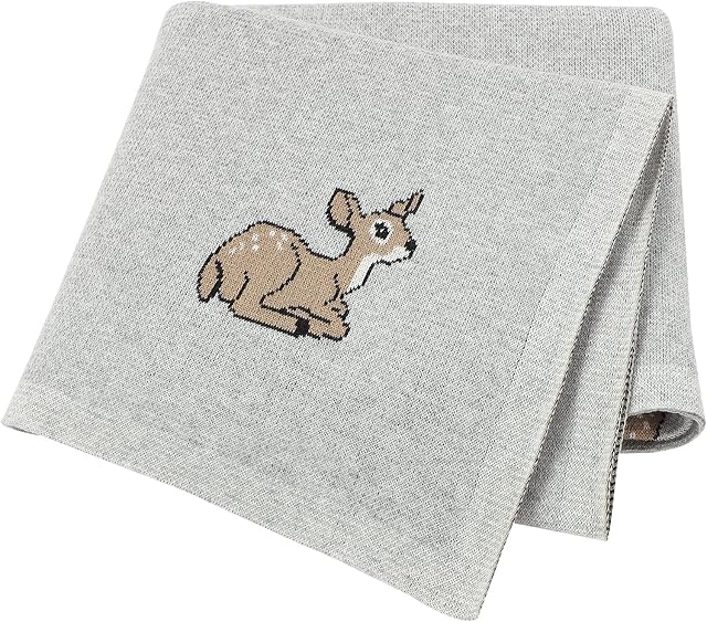 LAWKUL Baby Blanket Knitted Blankets Newborn Essentials Soft Cotton Swaddle Wrap Blanket Infant Toddle Comforter Fawn Knitting Patterns Soogan Boy Grils Grey 80x100cm