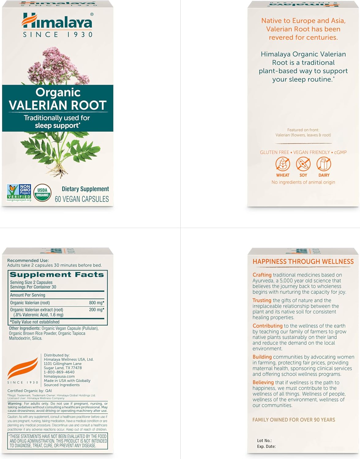 Himalaya Organic Valerian Root, Herbal Sleep Support for Calm Relaxation, USDA Organic, Non-GMO, Vegan, Gluten Free, 1,000 mg, 60 Capsules