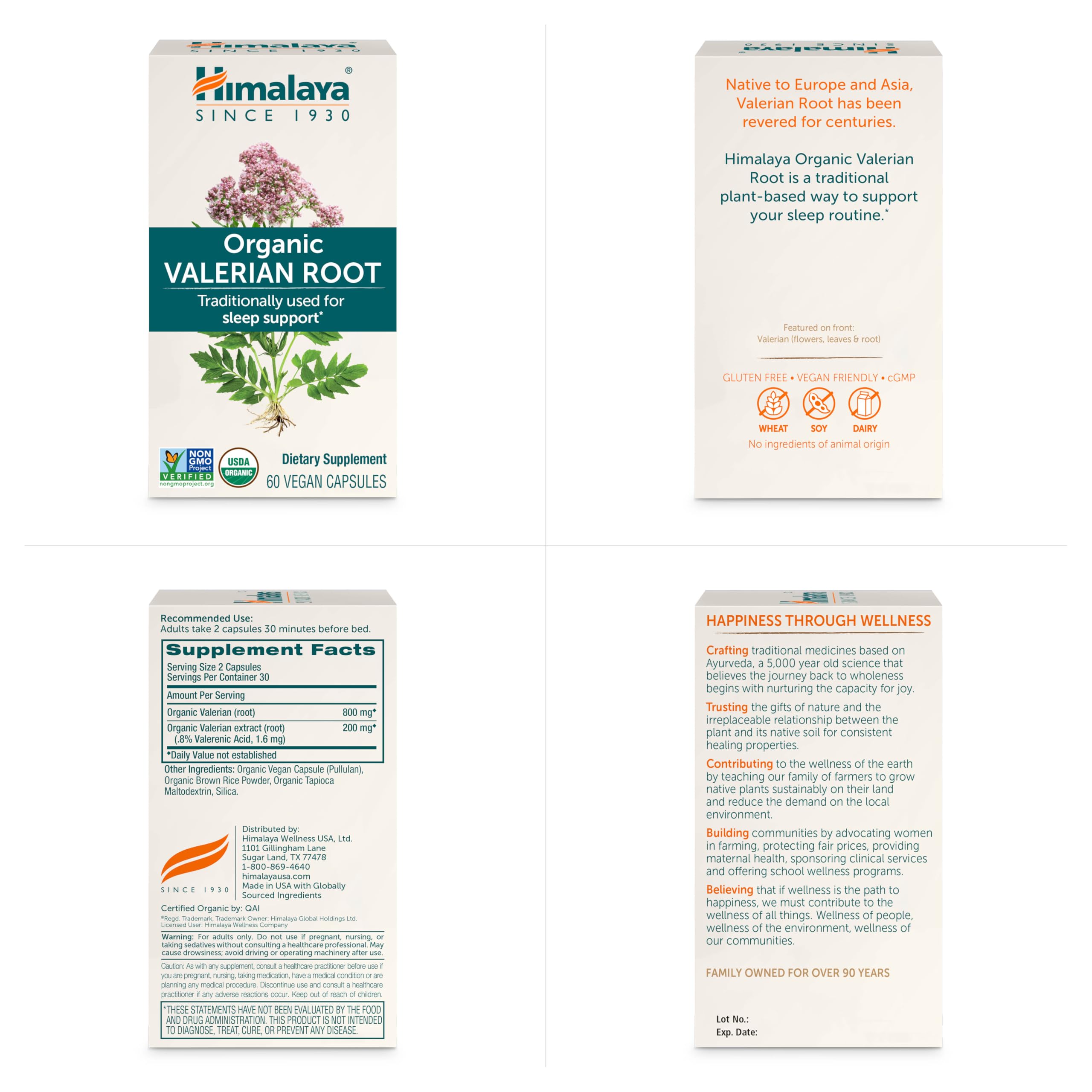 Himalaya Organic Valerian Root, Herbal Sleep Support for Calm Relaxation, USDA Organic, Non-GMO, Vegan, Gluten Free, 1,000 mg, 60 Capsules — Amazon image 7