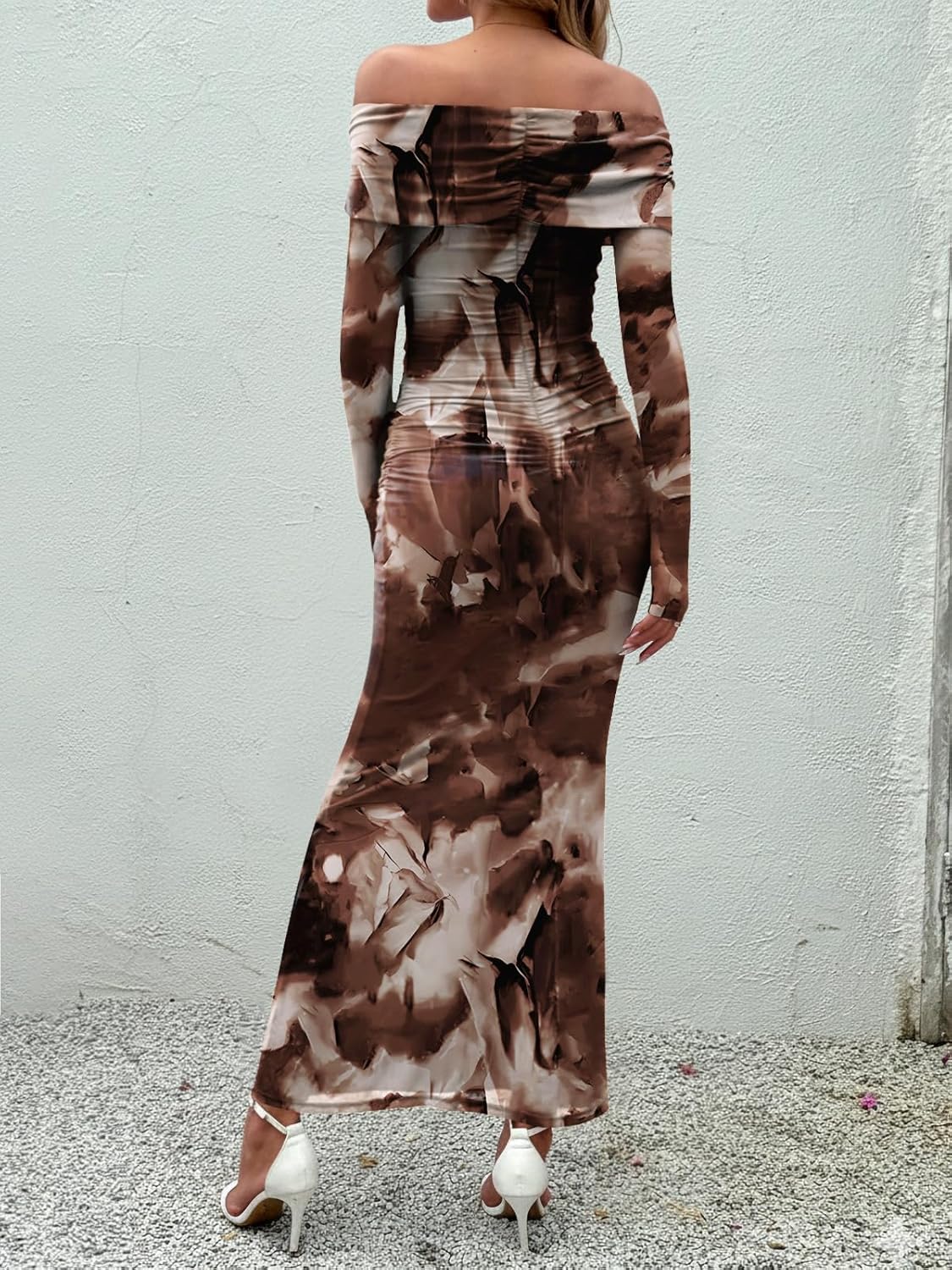 LILLUSORY Off The Shoulder Bodycon Floral Dress 2026 Fall Long Sleeve Maxi Wedding Guest Cocktail Going Out Club Dresses - Image 4