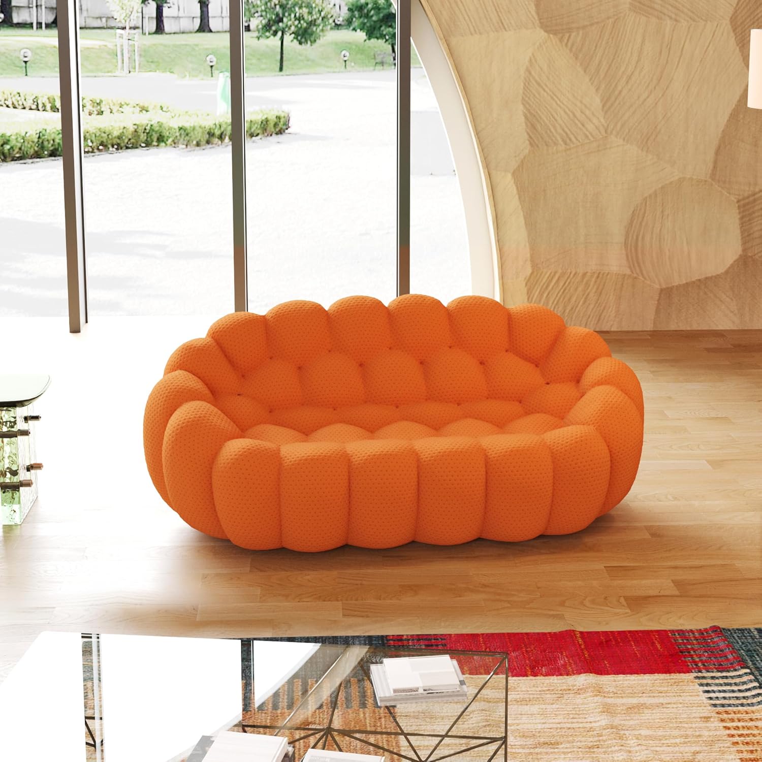 JACH 78.74'' Modern Bubble Sofa, Comfy Upholstered Loveseat Couch, Lazy Floor Sofas, Curved Couches, 3D Honeycomb-Shaped Leisure Couch for Living Room, Apartment, Small Space, Orange