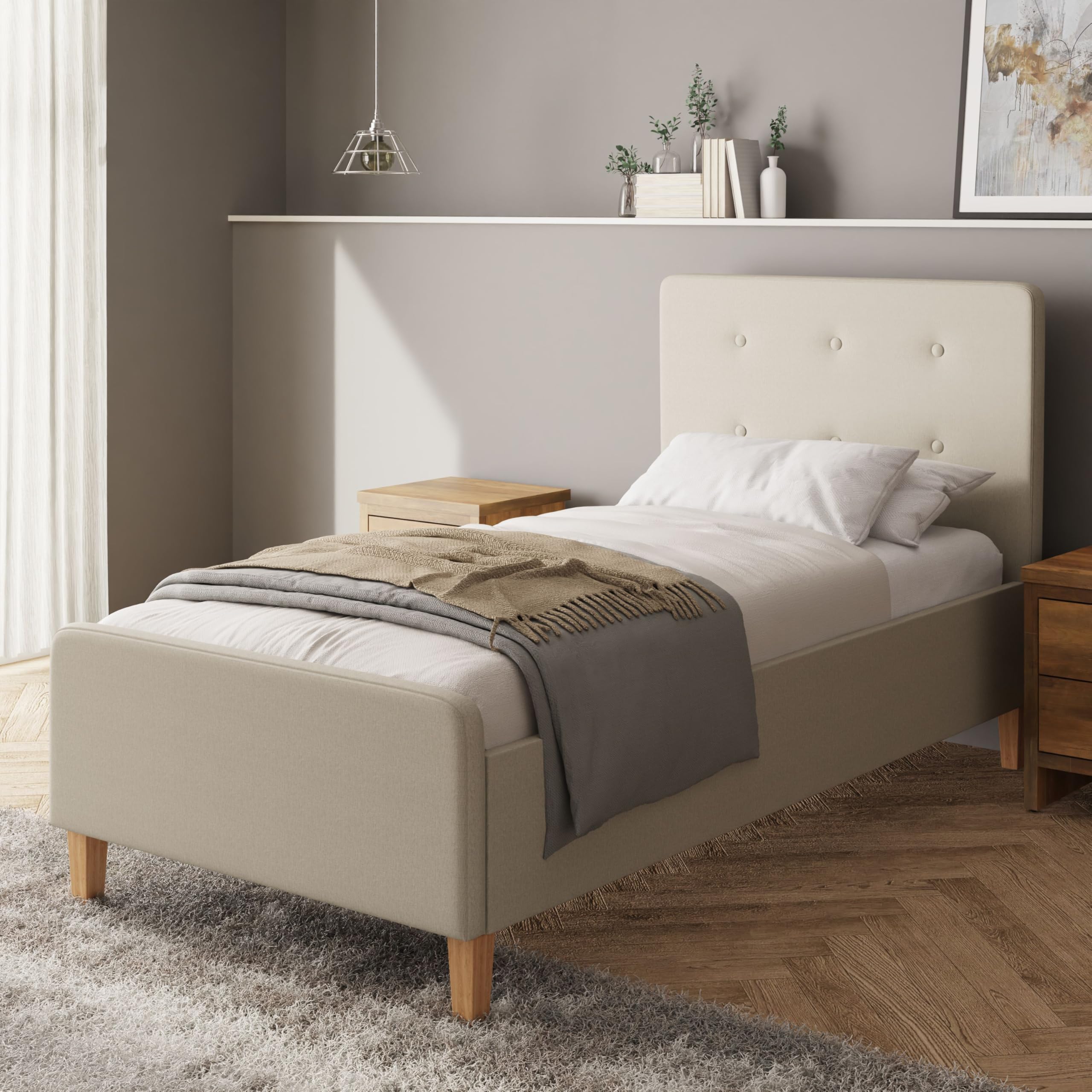 GFW Ashbourne Single Ottoman Bed - Beige - Upholstered