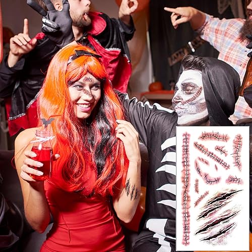 Halloween Decals, Scary Facial Decal, Temporary Simulation Body Makeup Stickers for Women Kids Costume Party Horror Party Carnival Cosplay(A-061)
