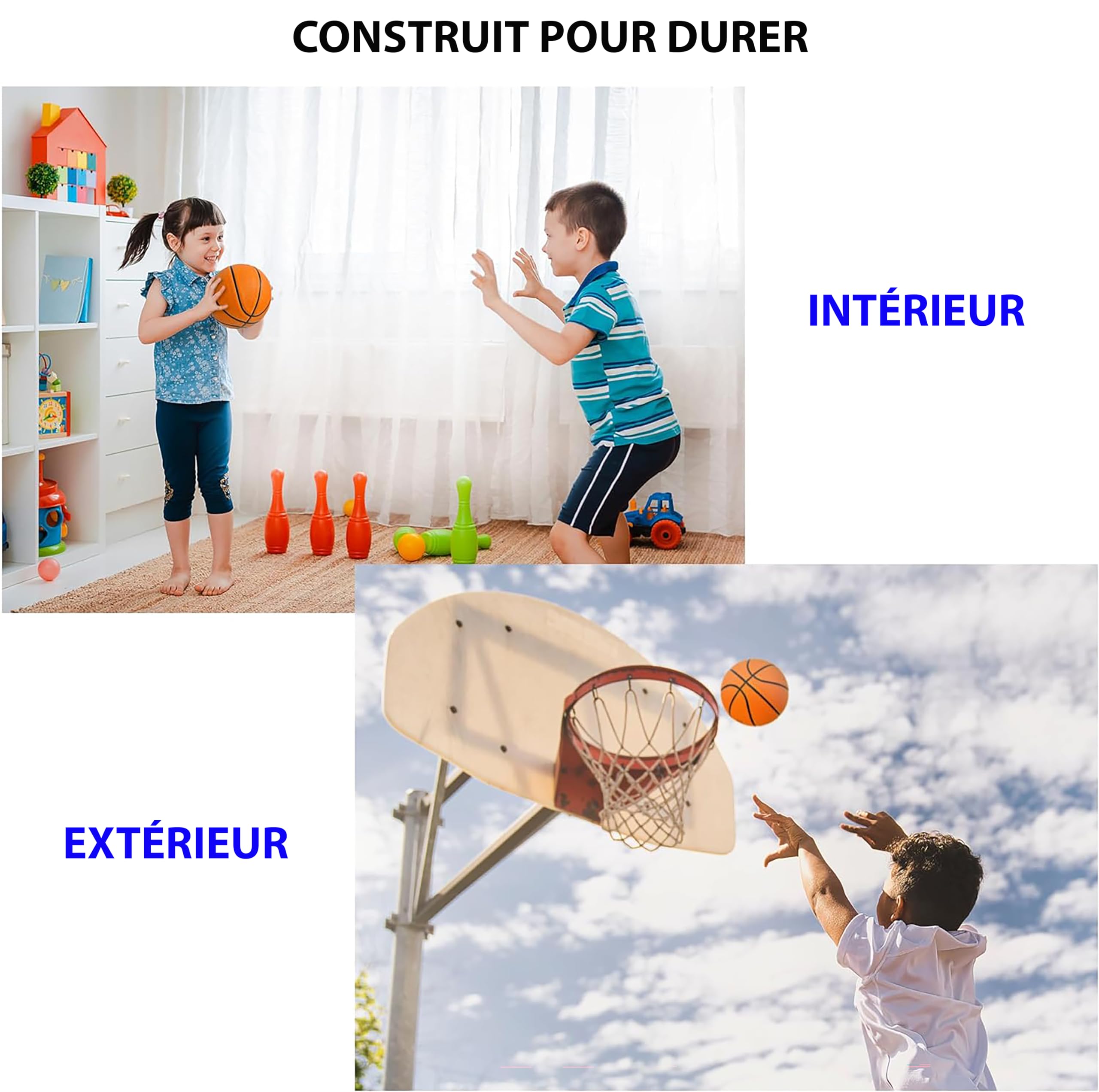 SereneLife Mini Ballon de Basket 7" – Lot de 4 Balles de Rechange en Caoutchouc Résistant, Adhérence Antidérapante, pour Jeu d’Intérieur, Piscine, Plage, Extérieur