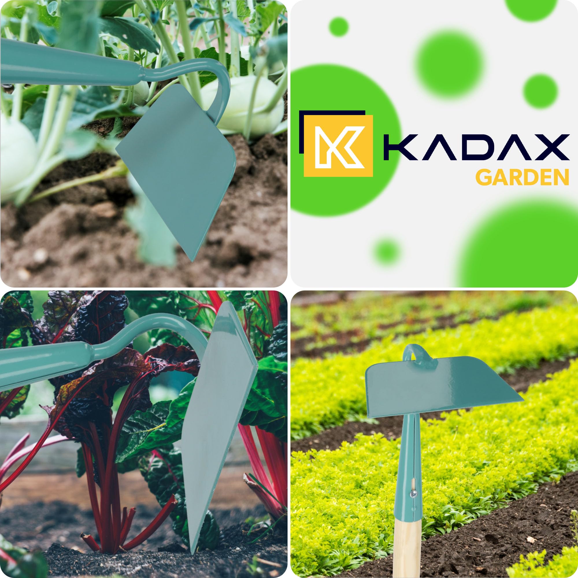 KADAX Gartenwerkzeug-Set, 4er Set, Metall Spaten, Rechen und Hacke, Gartenwerkzeug für Damen, Inclusive Handschuhe, Gartenset, Gartengeräte