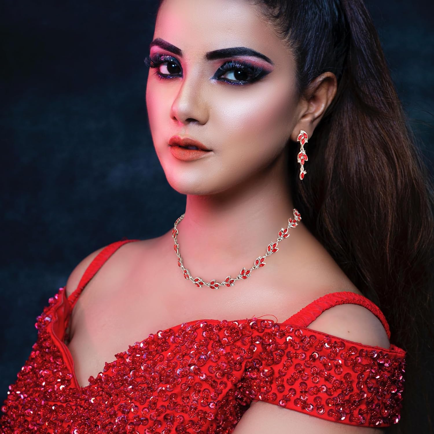 EVER FAITH Wedding Prom Jewelry Set for Bride Bridesmaid, Gorgeous Marquise Rhinestone Crystal Cluster Leaf Choker Necklace Dangle Earrings for Women - Image 3