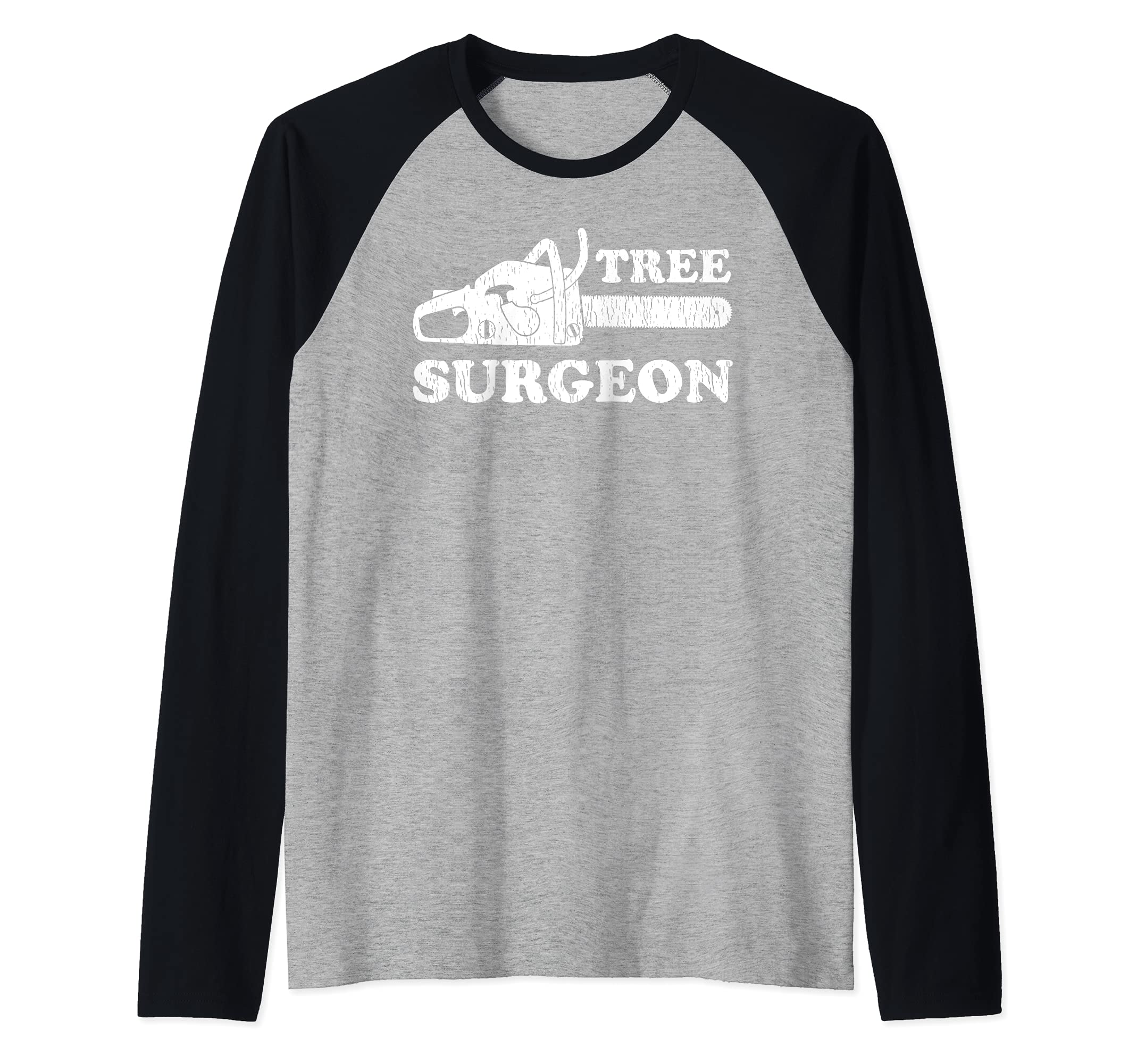 Mens Tree Surgeon Lumberjack Arborist Woodworking Raglan Baseball Tee, Black