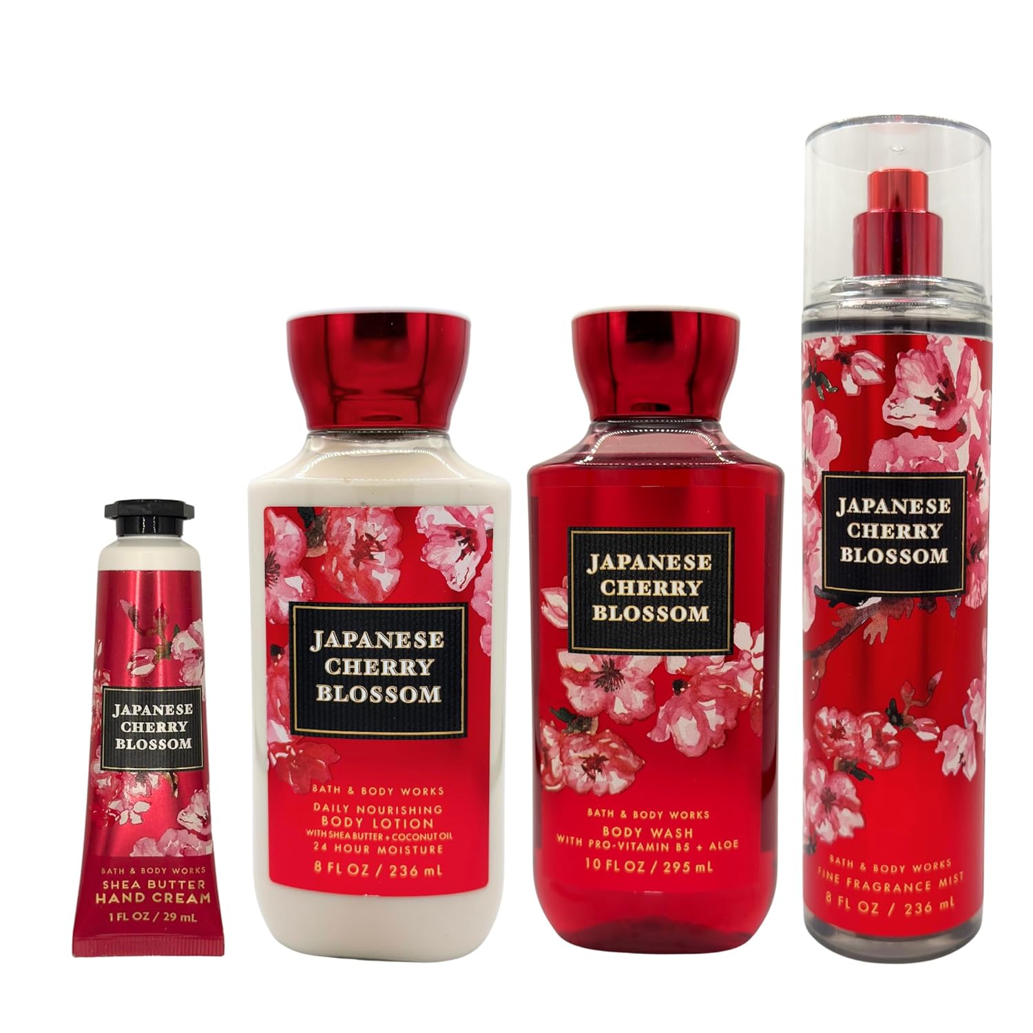 Japanese Cherry Blossom Gift Set in Luxury Gift Bag -- Full Size Gift Set of Fragrance Mist , Shower Gel Body Wash , Moisturizing Lotion , and Hand Cream.