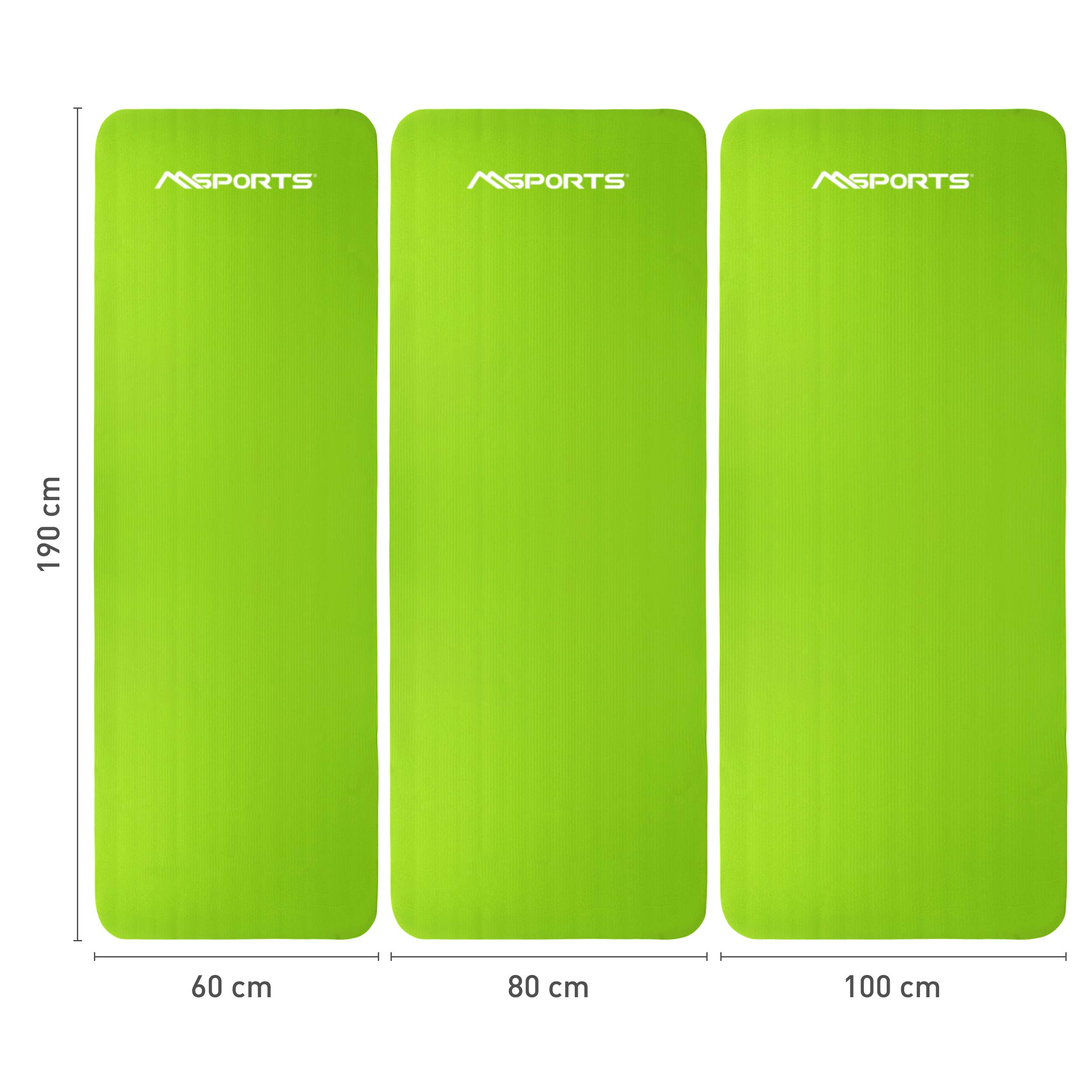 MSPORTS Tappetino da Ginnastica Premium 190 x 60 x 1,5 cm con Cinturino | Verde, Tappetino Yoga