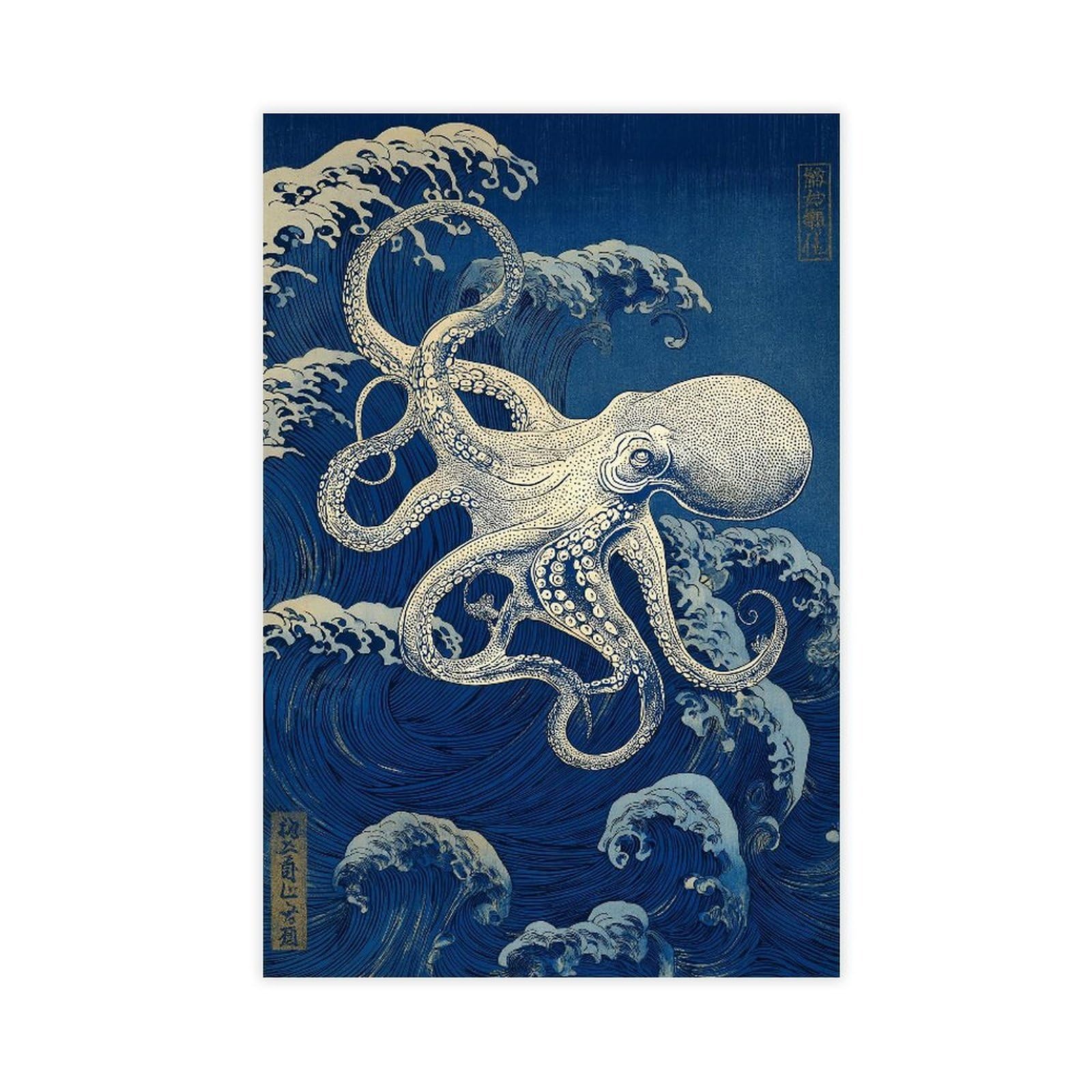 YWTJAX Vintage Octopus Wave Poster Canvas Poster for Dorm Room Decor Gift