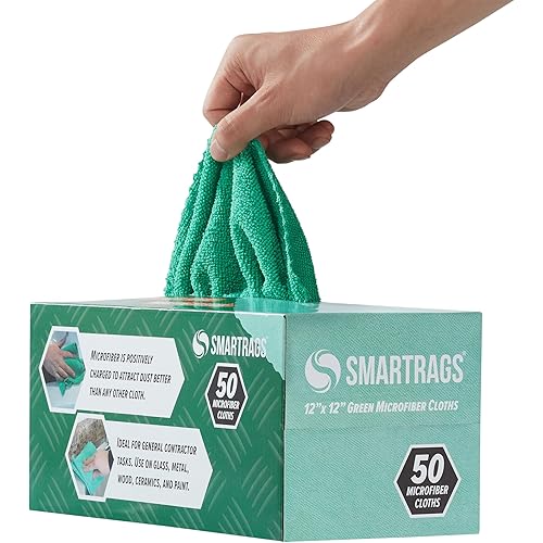 Arkwright Smart Rags in Box - (Pack of 50) Lint Free Microfiber Cleaning Cloth, Scratch & Streak-Free, Dispensable Wash Towels for Cars, Window Glass, and Auto Shop, 12 x 12 in, Green