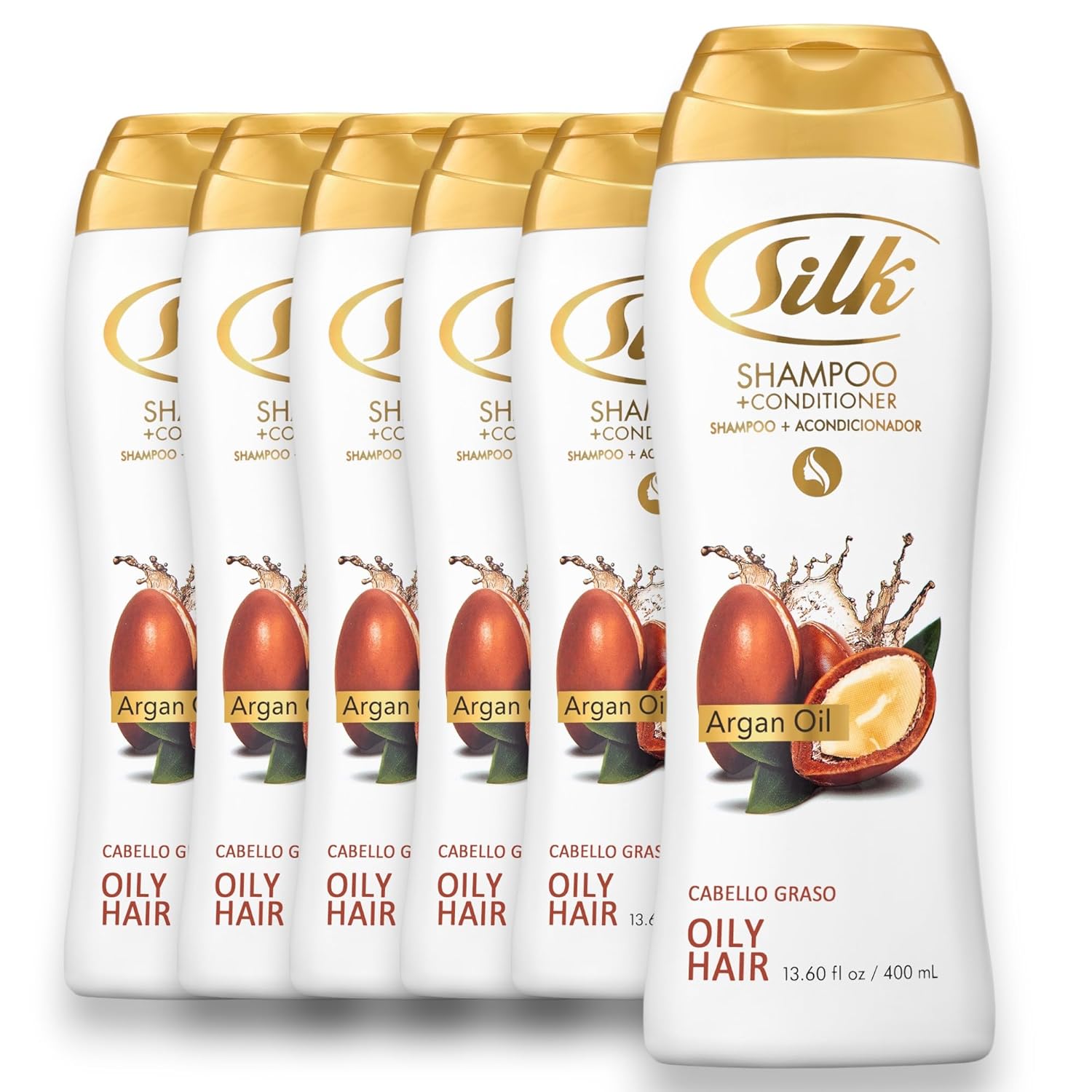SILK 2 in 1 Shampoo and Conditioner for Oily Hair – Clarifying & Volumizing Deep Cleanse – Anti Residue for Greasy Scalp – Mens & Womens Hair Care – Argan Oil Scent, 13.6 Fl Oz (Pack of 6)