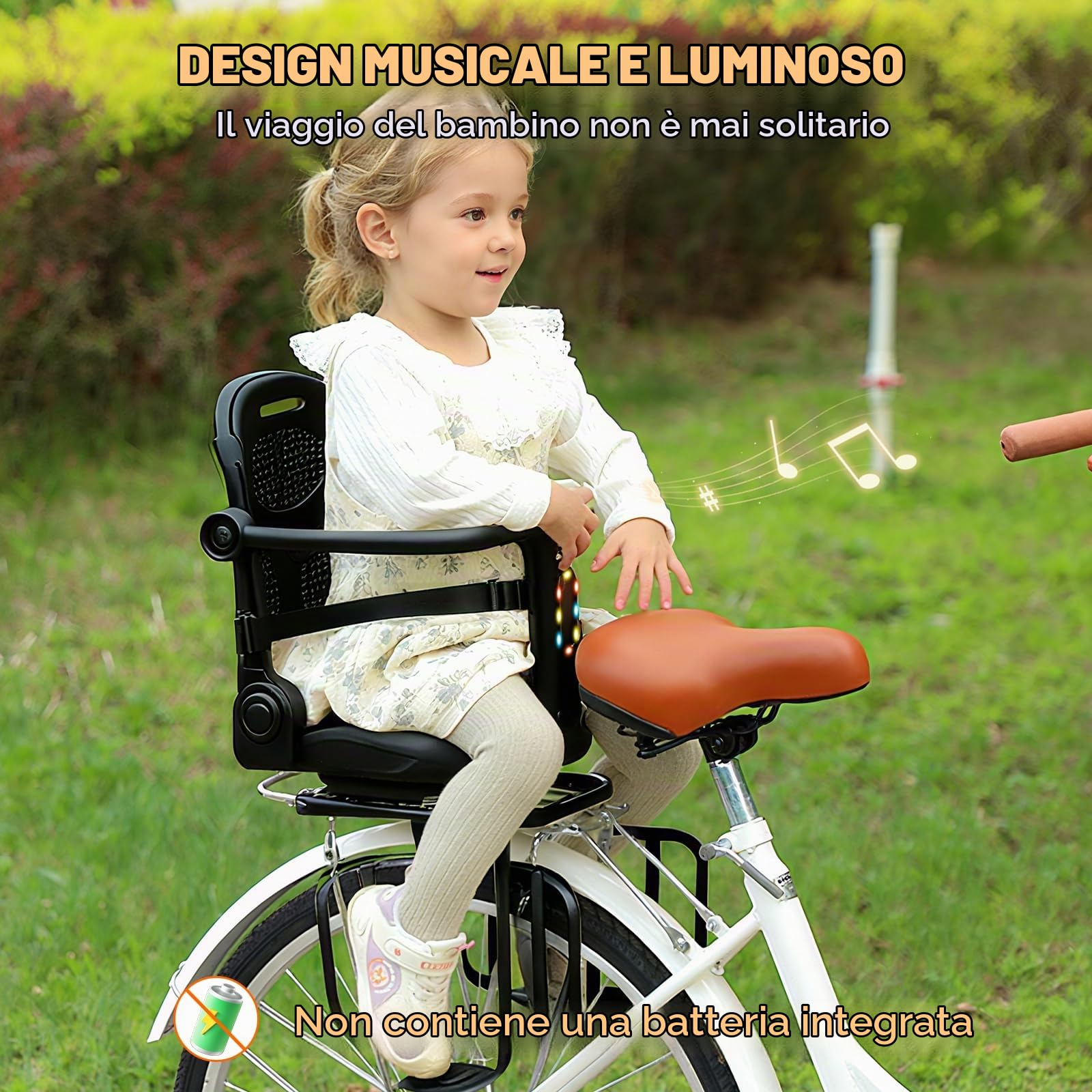 auvstar Seggiolino Bici Posteriore,Seggiolino Posteriore per Bici con Cintura di Sicurezza,Cuscino Seduta in PU con Sponda di Protezione Schienale e Poggiapiedi,Adatto per Sedersi o Sdraiarsi Nero