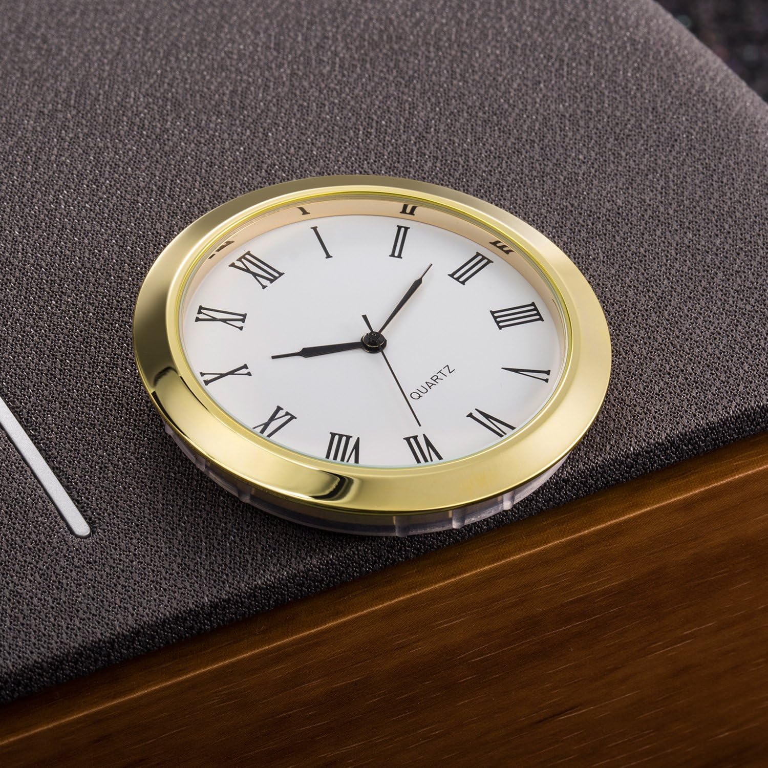 Hicarer 2-1/8 Inch (55 Mm) Quartz Clock Fit-up/Insert with Arabic Numeral Fit Diameter 1.97 Inch (50 Mm) Hole Zinc-Alloy Metal Case for Wall Living Room Bedroom Home Decor (Gold)