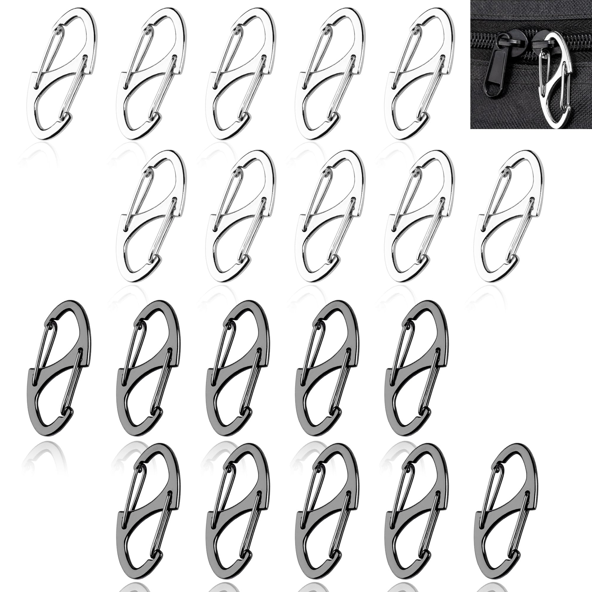 20Pcs Zipper Clips Anti Theft, Zipper Pull Replacement for Backpacks, Dual S Shaped Small Carabiner Clip Theft Deterrent for Suitcase, Keep Luggage