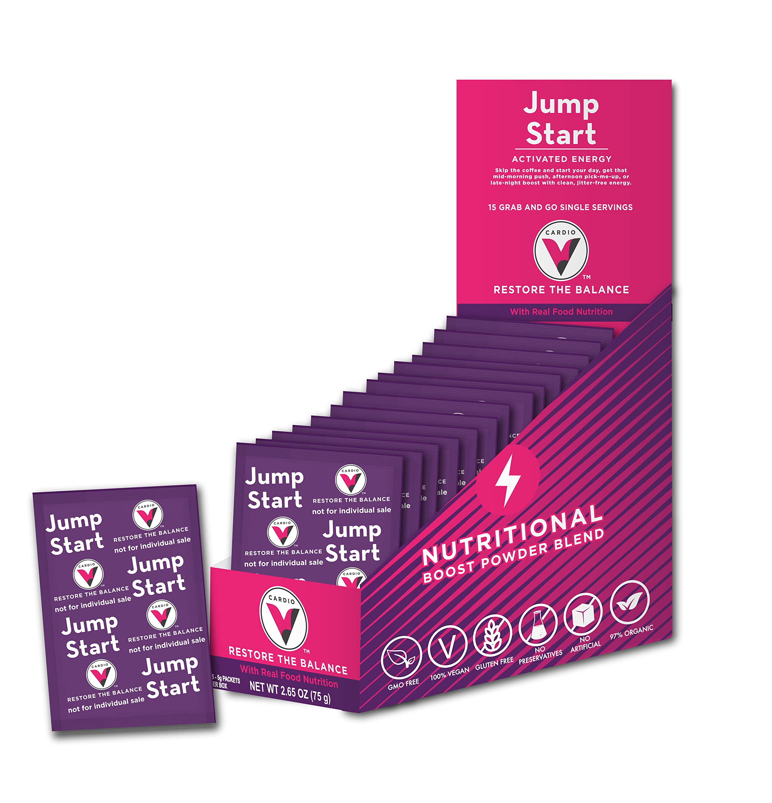 Cardio V JumpStart - 15 Servings Nutrient-Packed Daily boosts for Jitter-Free Sustainable Energy Enh