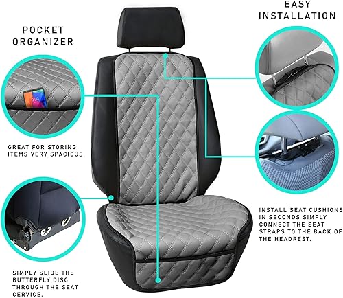Miniatura 6 de FH Group Cojín de asiento de automóvil de piel sintética para automóvil, ajuste universal, cojín de asiento de automóvil con bolsillos delanteros,